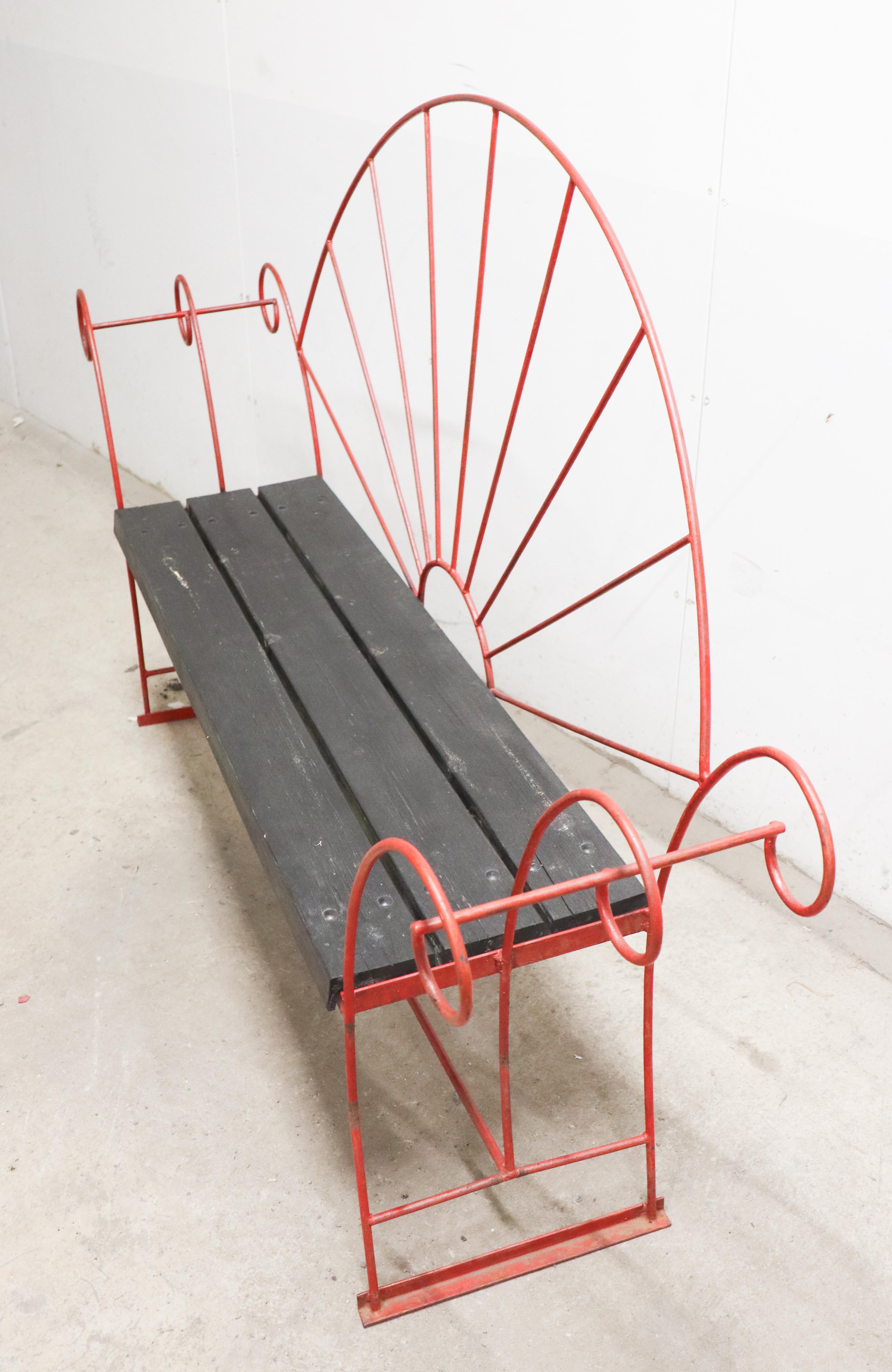 A Red Garden Sofa - Wrought Iron & Wood - Sweden Early 20th Century For Sale 1