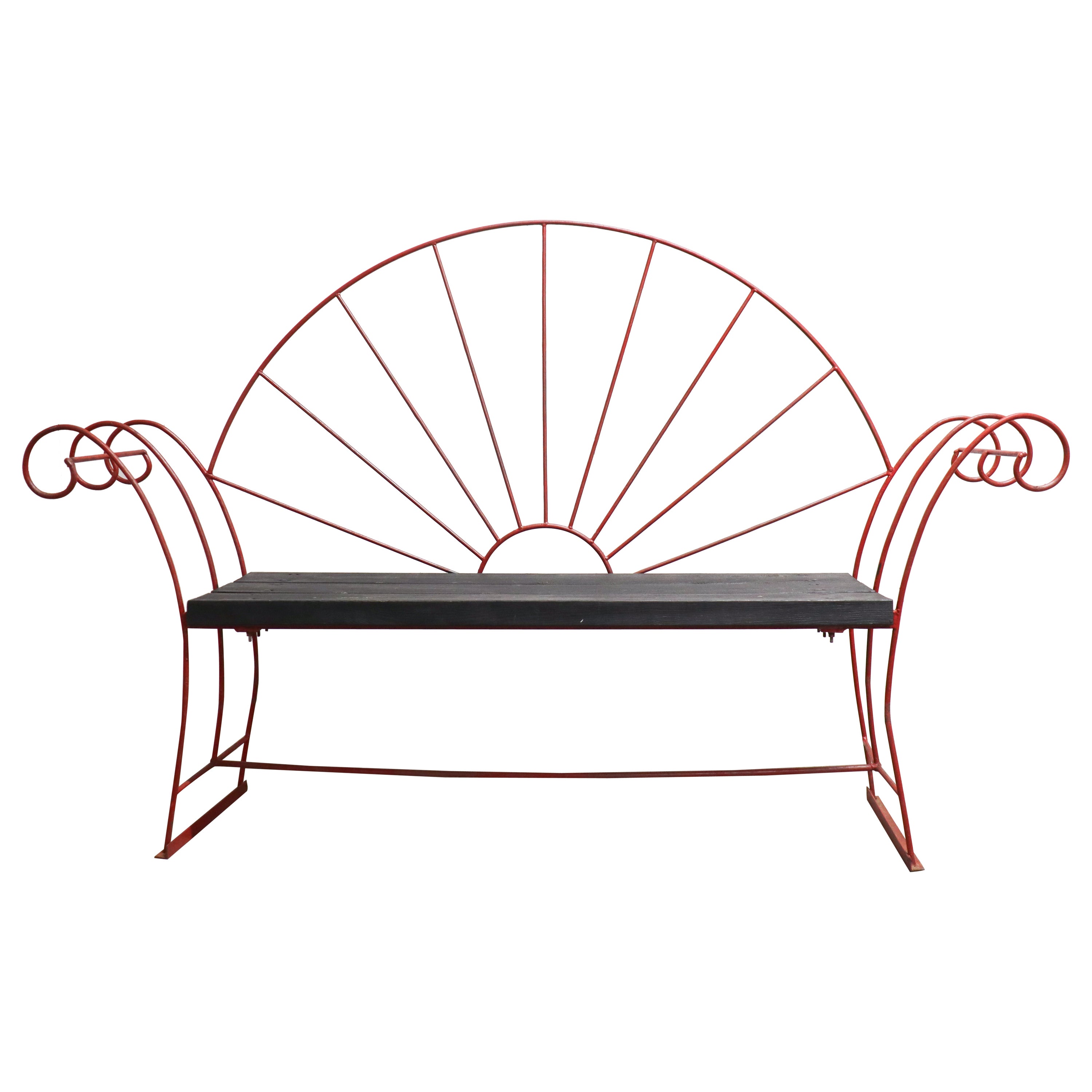 A Red Garden Sofa - Wrought Iron & Wood - Sweden Early 20th Century