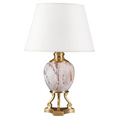 A Red Marble and Brass Table Lamp In the Manner of Maison Charles