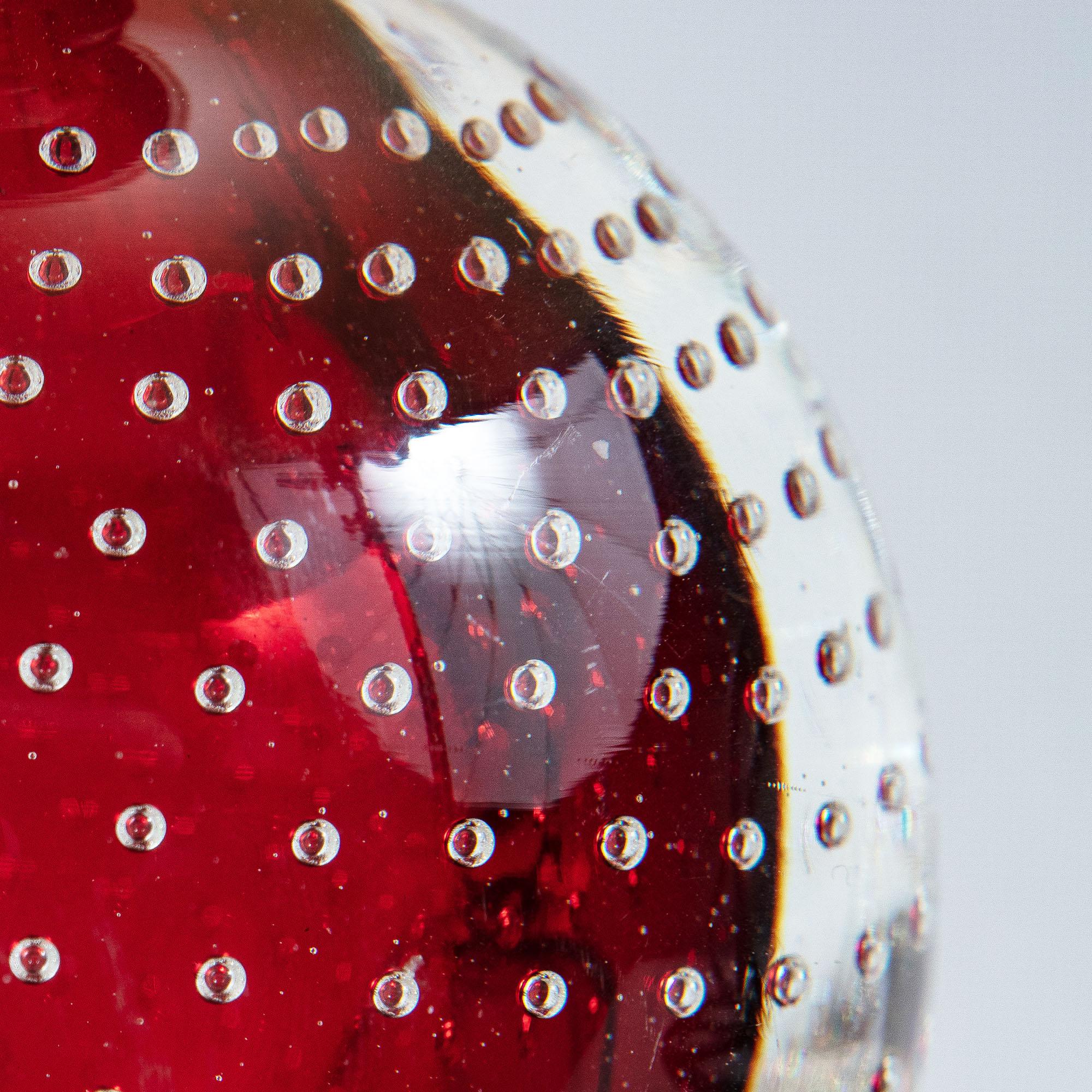 Red Midcentury Italian Murano Bullicante Glass Ball Table Lamp In Good Condition In London, GB