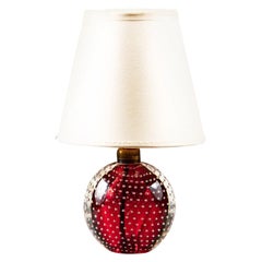 Red Midcentury Italian Murano Bullicante Glass Ball Table Lamp