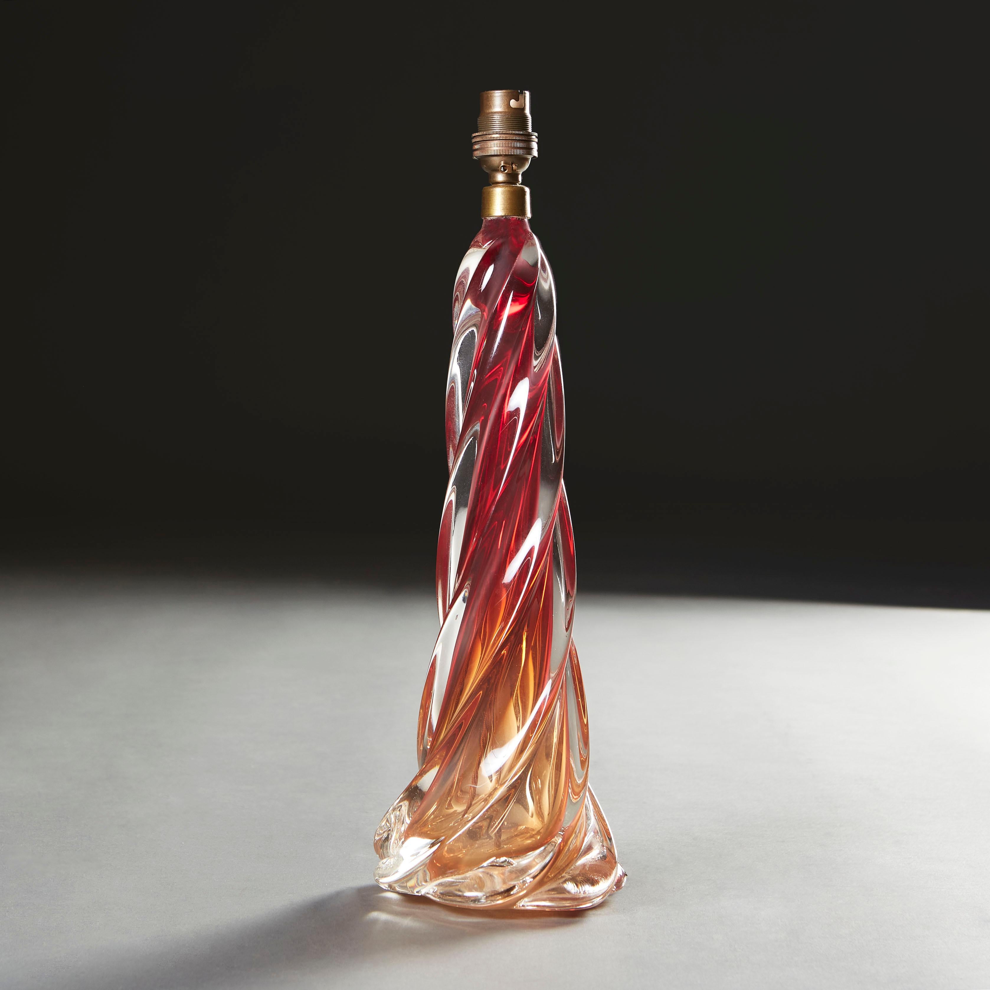 A Matched Pair of Red Murano Glass Spiral Table Lamps In Good Condition In London, GB
