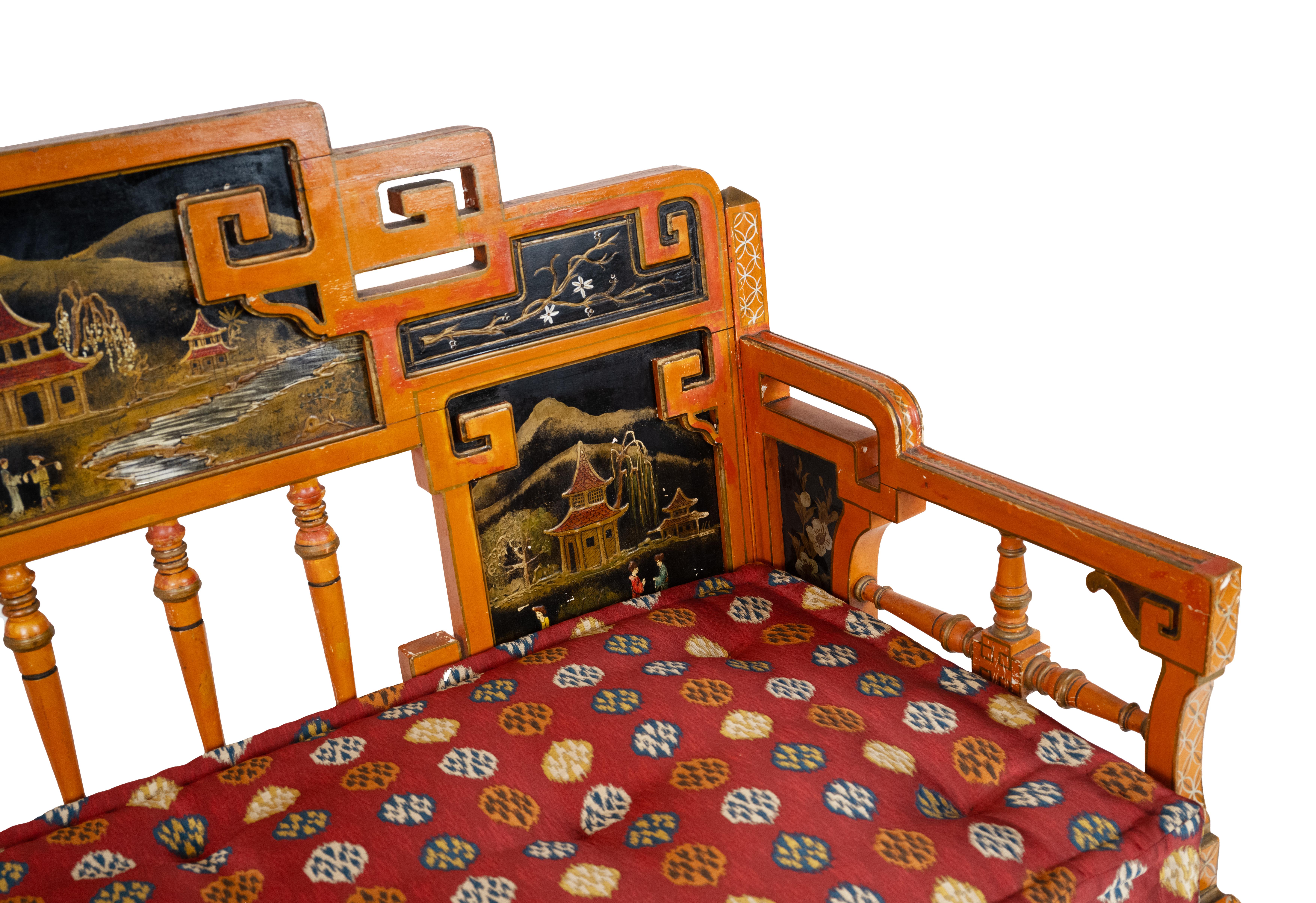 Unknown A Red Painted Chinoiserie Settee For Sale