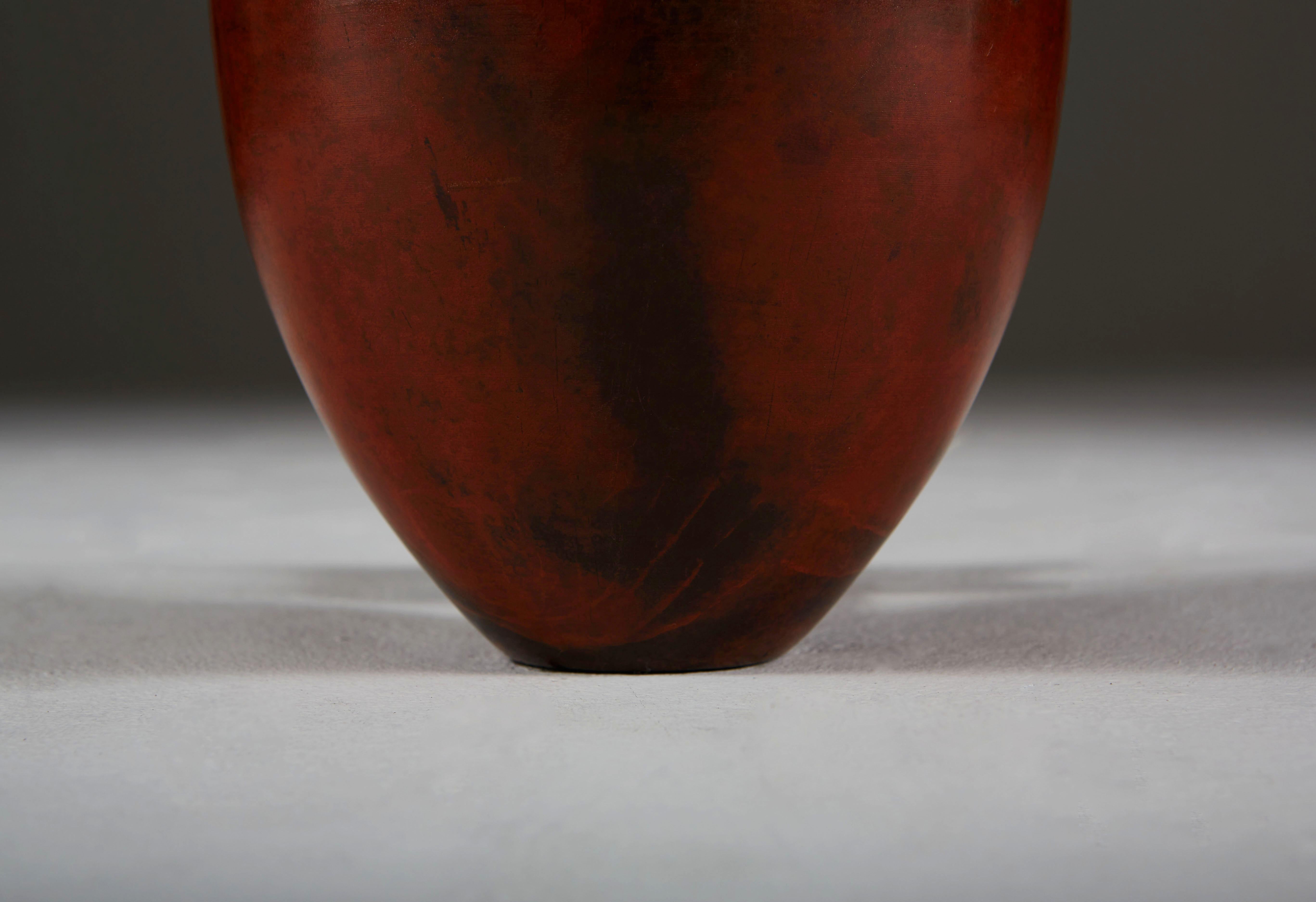 20th Century Red Patinated Bronze Japanese Vase as a Table Lamp