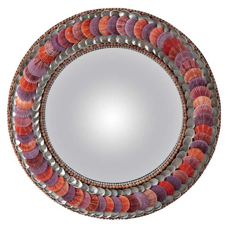 Red Shell Convex Mirror by Tess Morley For Sale