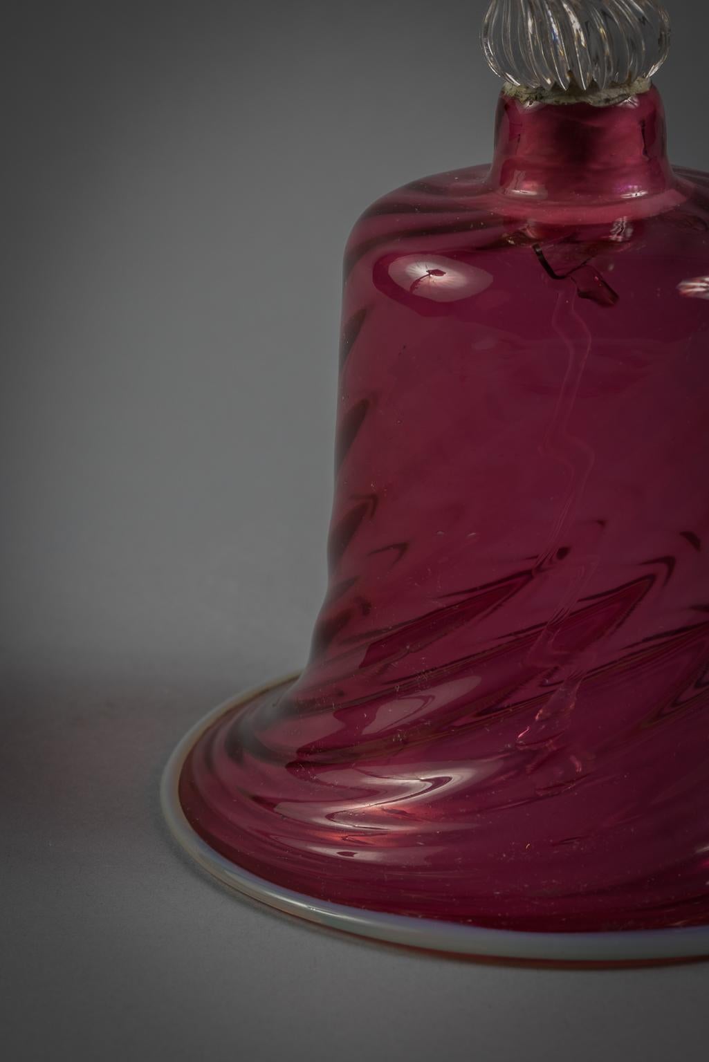 Late 19th Century Red Spiral Blown Glass Hand Bell, circa 1880 For Sale