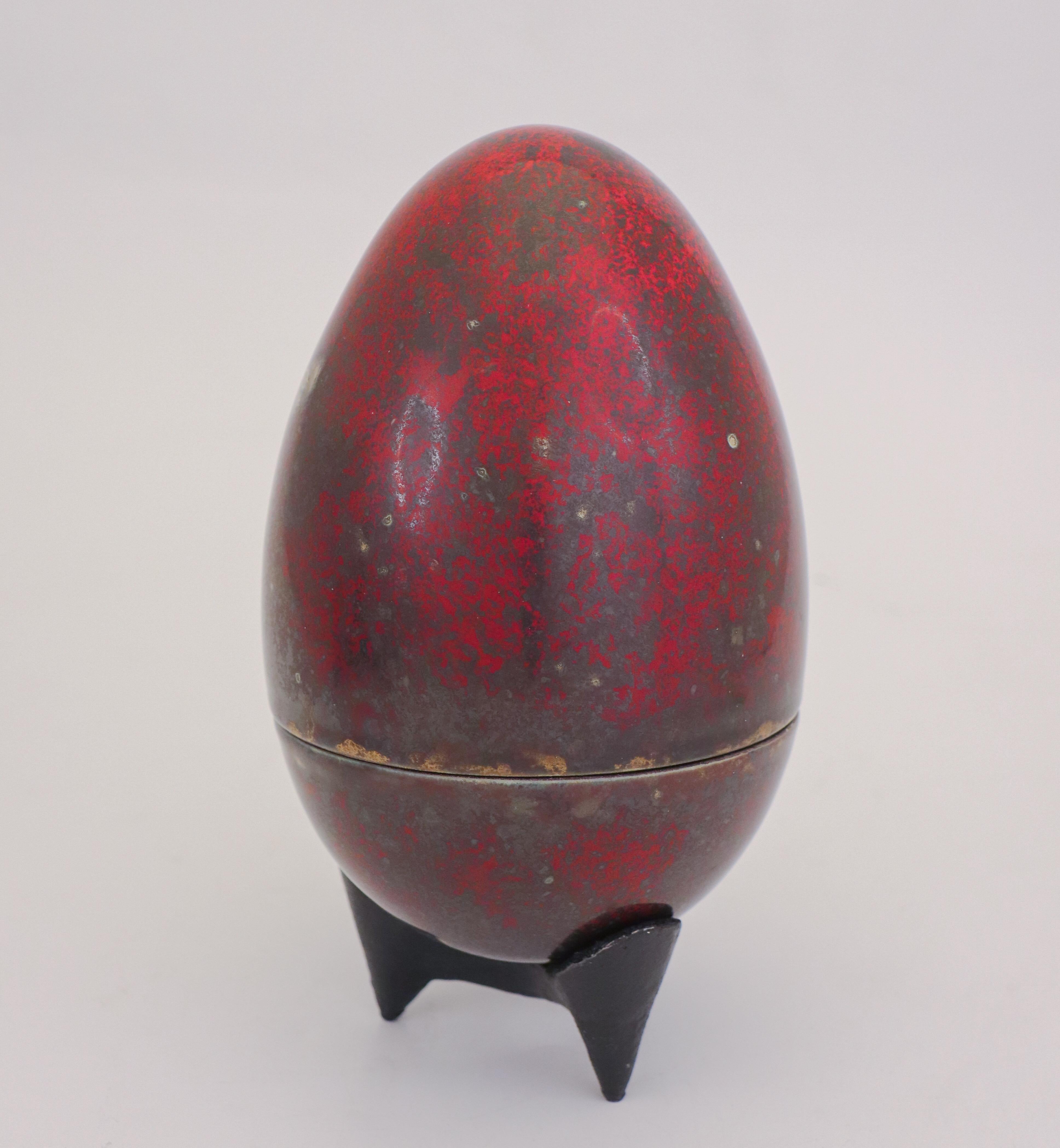 French A Red Stoneware Egg Sculpture by Hans Hedberg, Biot, France