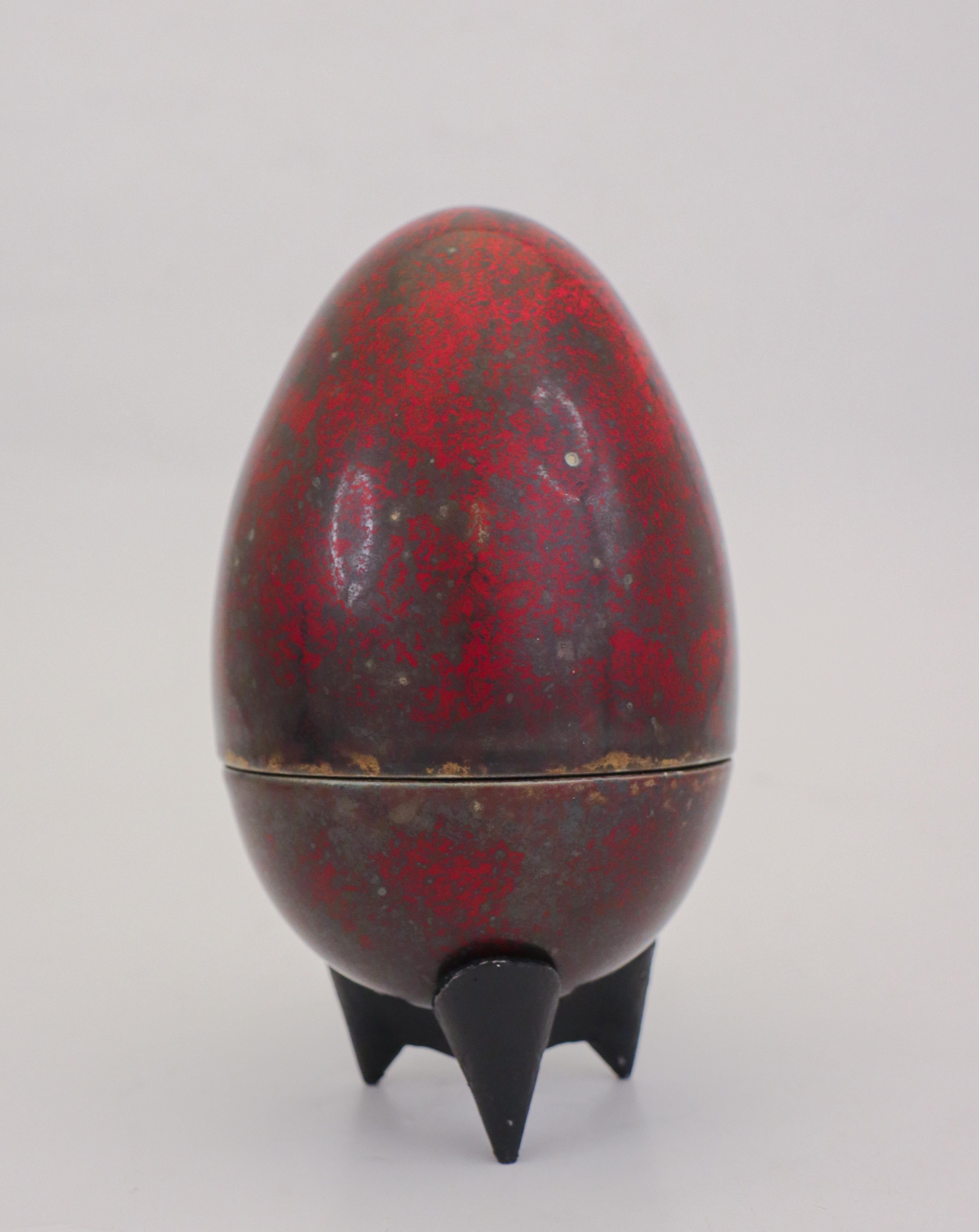Glazed A Red Stoneware Egg Sculpture by Hans Hedberg, Biot, France