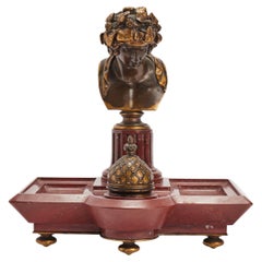 A red Verona marble and bronze inkwell, signed Barbedienne, France 1870. A red Verona marble and bronze inkwell, signed Barbedienne, France 1870.