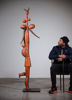 Mujer roja Escultura de cerámica de Roger Capron Vallauris Francia Años 2000