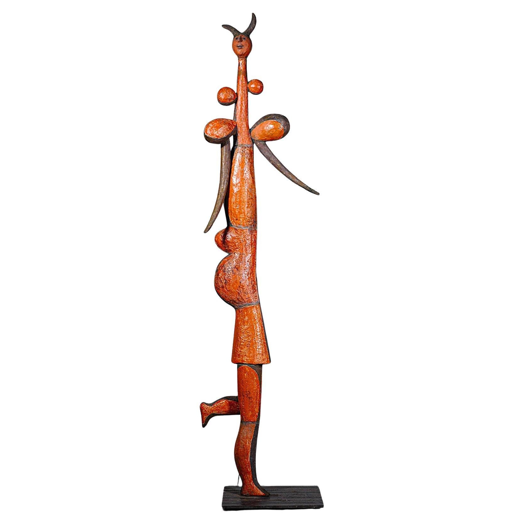 Keramik-Skulptur einer roten Frau von Roger Capron Vallauris, Frankreich 2000er Jahre