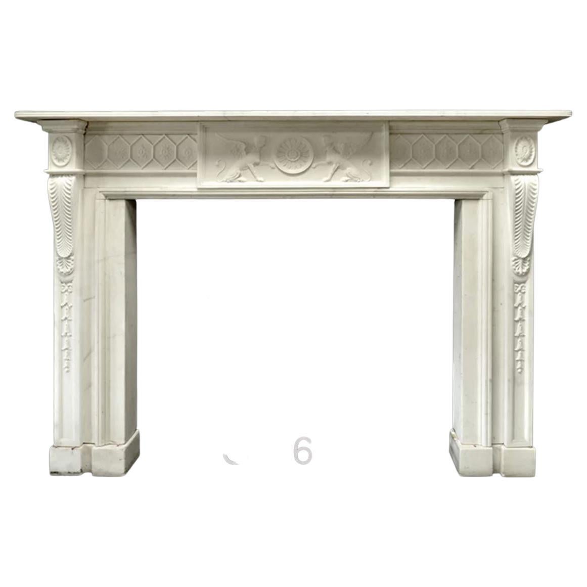 Refined Adam Period Chimneypiece Carved in White Statuary Marble For Sale