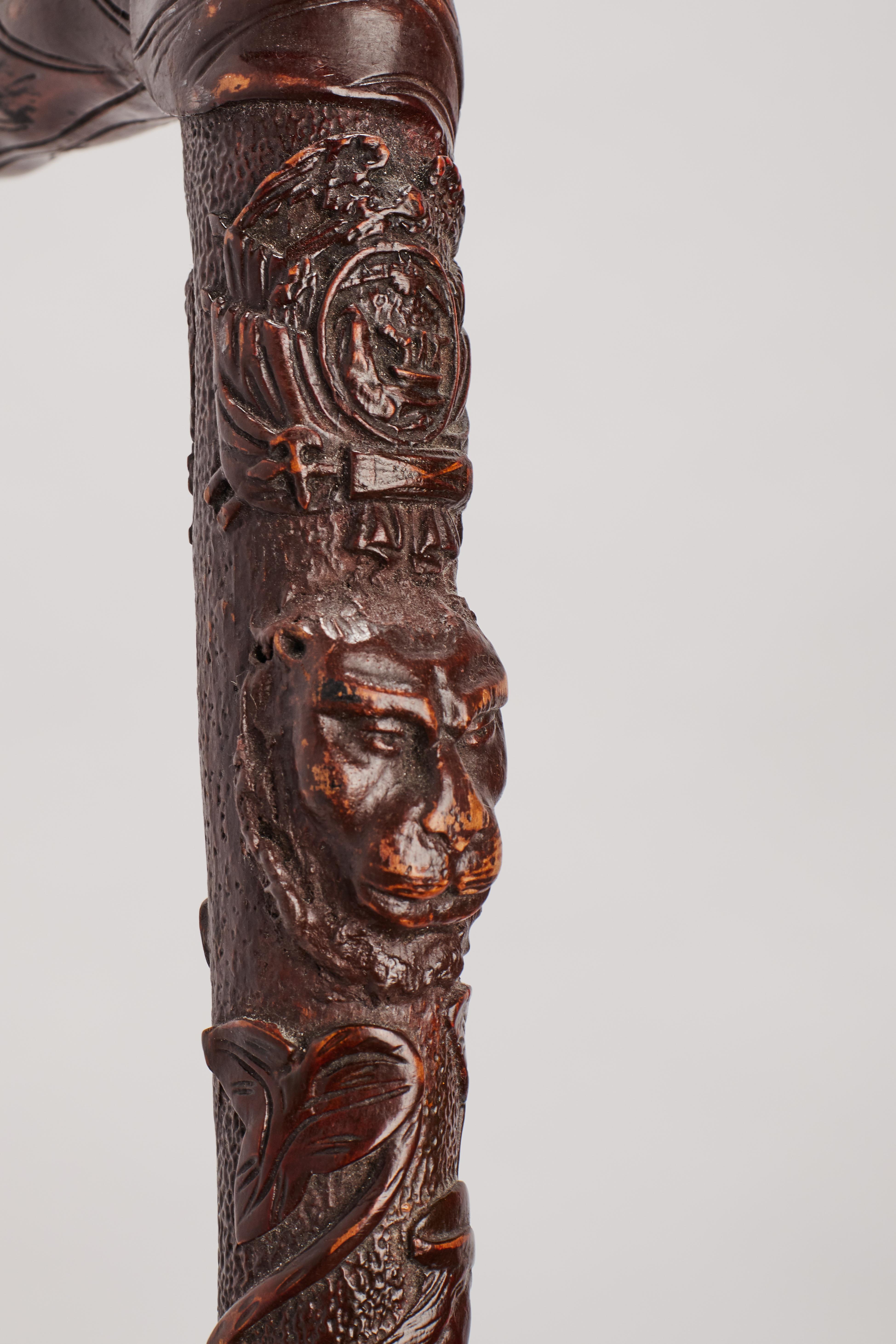 Wood A refined Folk art walking stick with arts and crafts, Center America 1860. For Sale