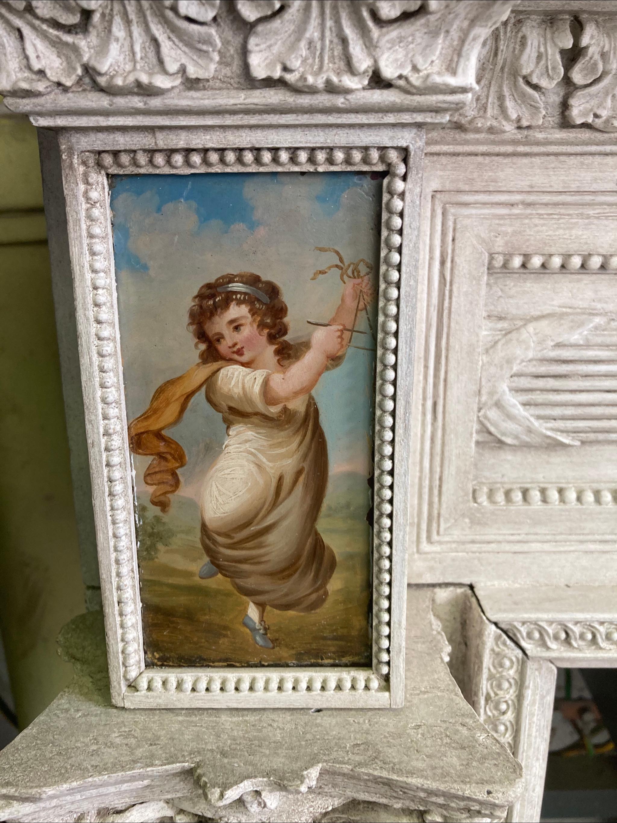 Sculpté Cheminée néoclassique raffinée du XVIIIe siècle en bois peint en vente
