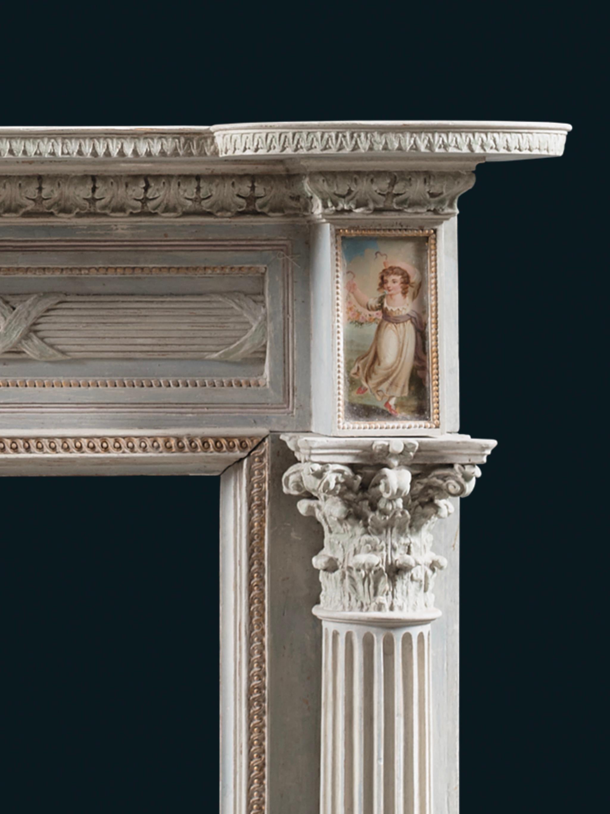 Cheminée néoclassique raffinée du XVIIIe siècle en bois peint Bon état - En vente à London, GB