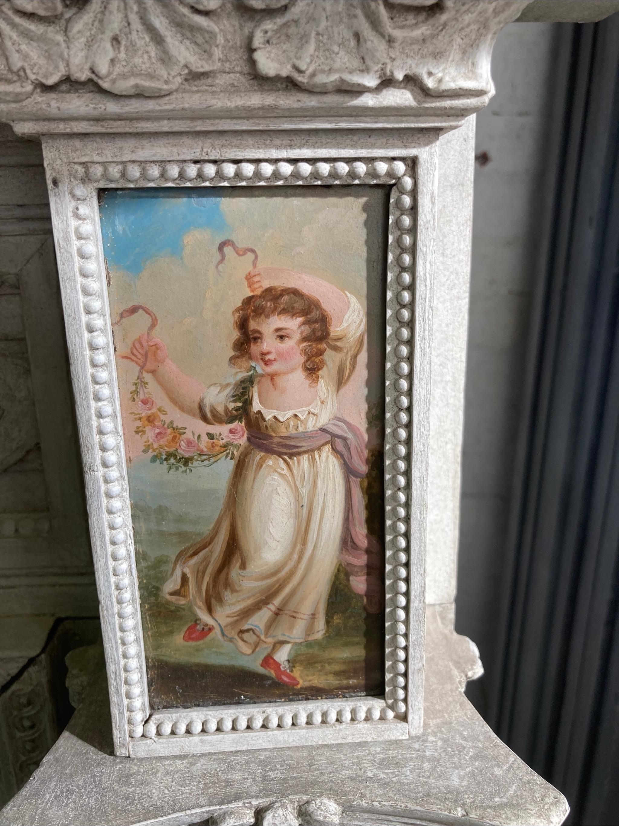 Bois Cheminée néoclassique raffinée du XVIIIe siècle en bois peint en vente