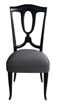 Refined Pair of Italian 1950s Black Lacquered Side/Desk Chairs