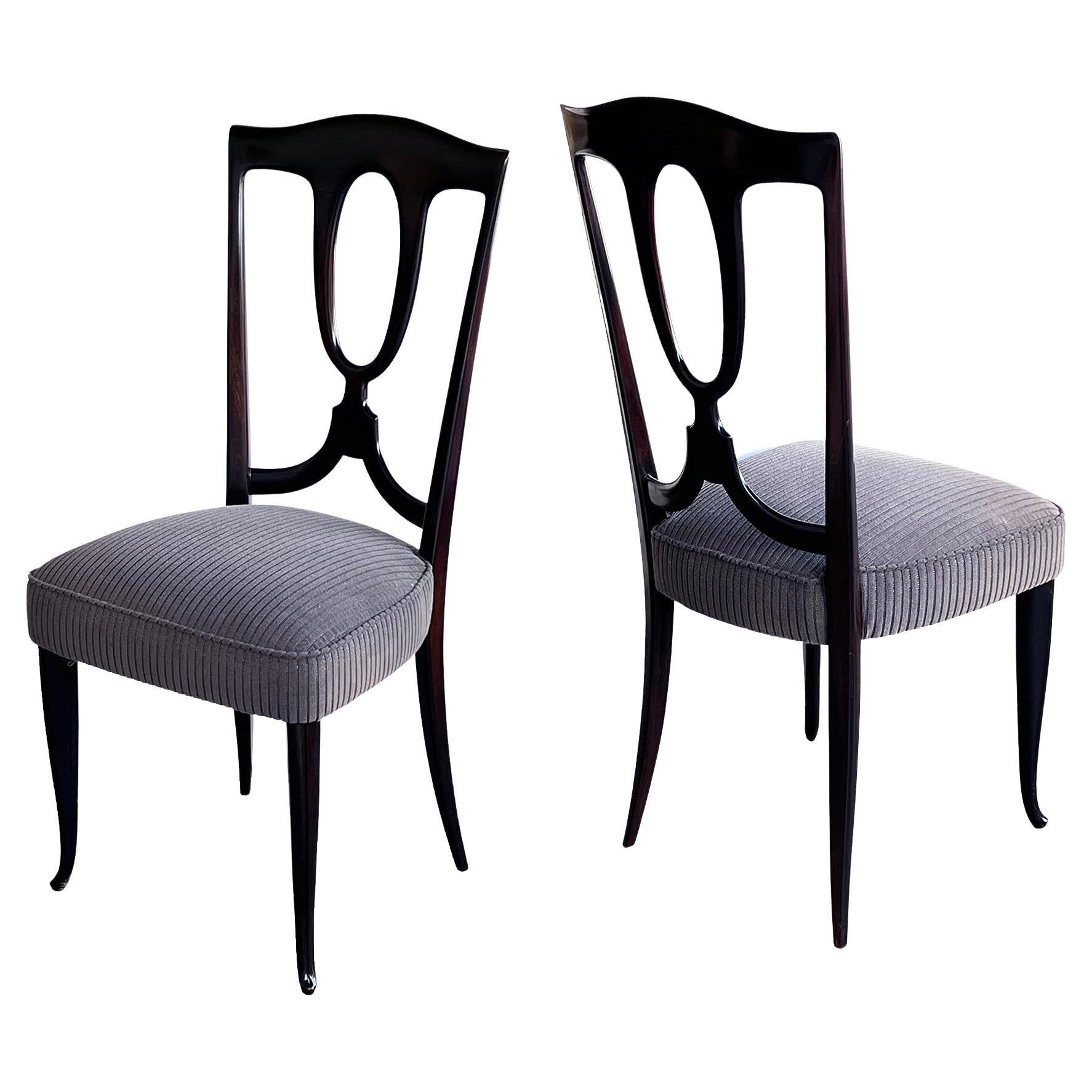Refined Pair of Italian 1950s Black Lacquered Side/Desk Chairs For Sale