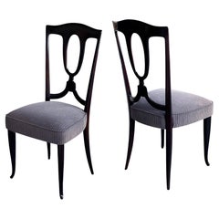 Refined Pair of Italian 1950s Black Lacquered Side/Desk Chairs