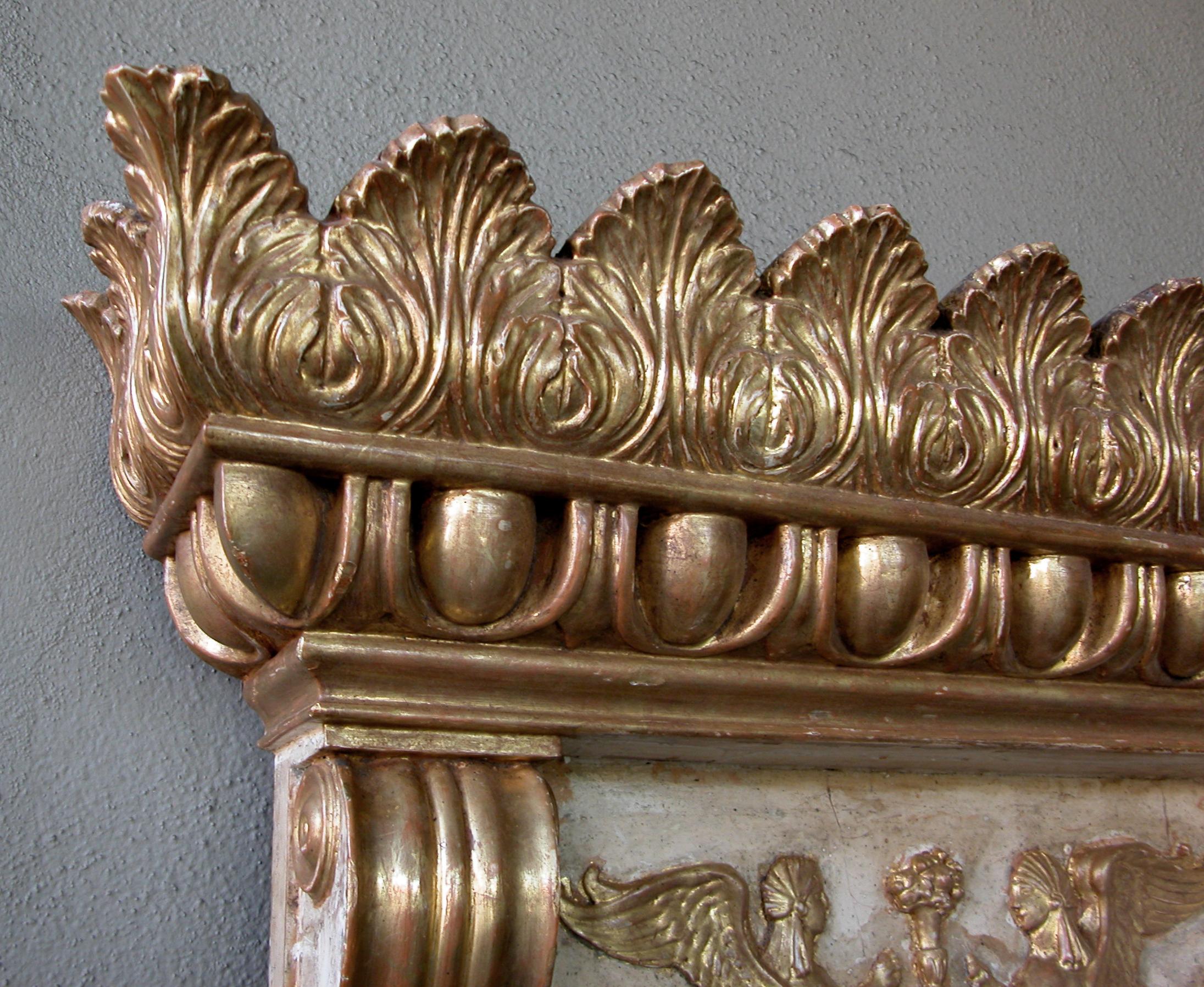 Carved Am Impressive Swedish Empire Revival Ivory Painted & Parcel-Gilt Pier Mirror