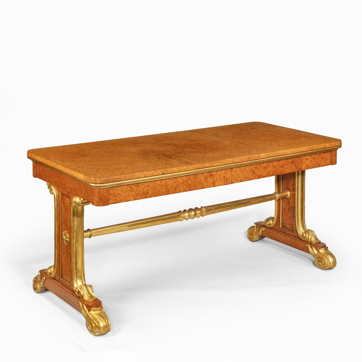 Regency Amboyna and Gilt Library Table Attributed to Seddon and Morel For Sale 3
