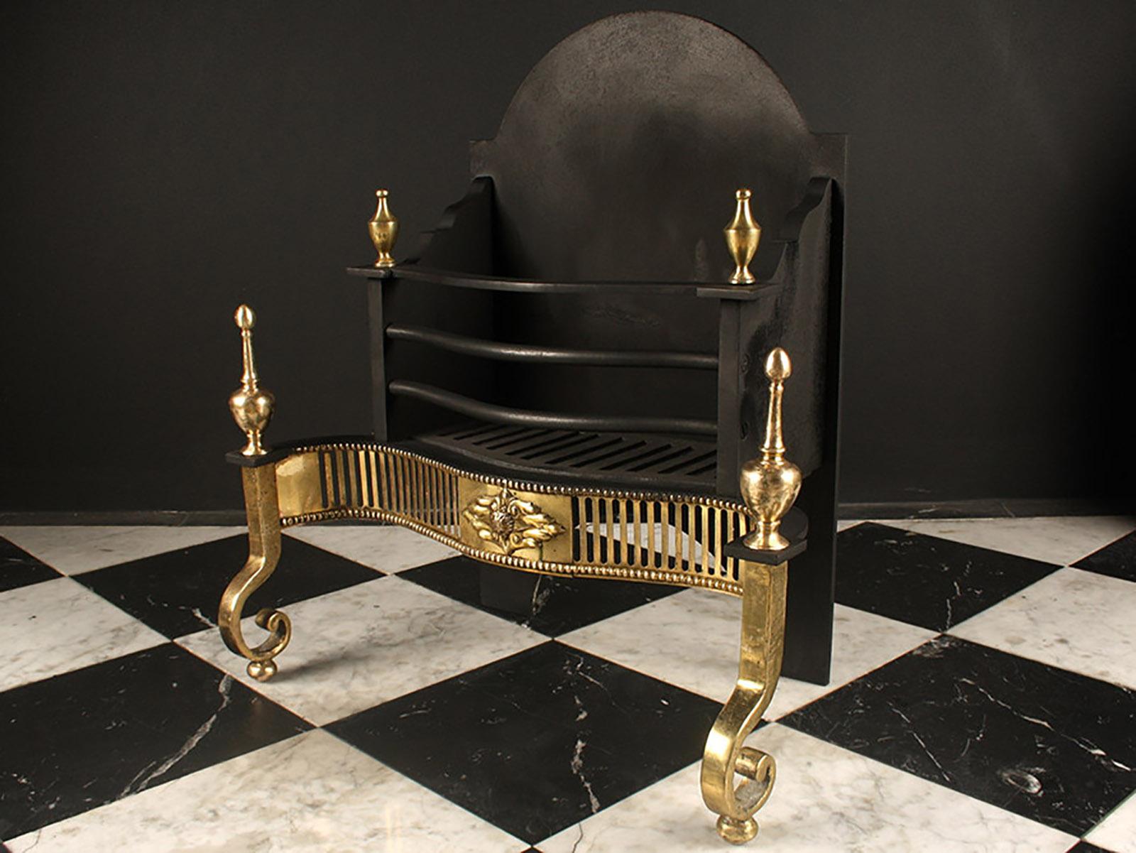 20th Century Regency Brass and Cast Iron Fireplace Basket For Sale
