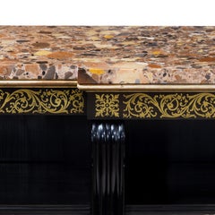 Regency Brass-Inlaid Ebonized Breakfront Bookcase