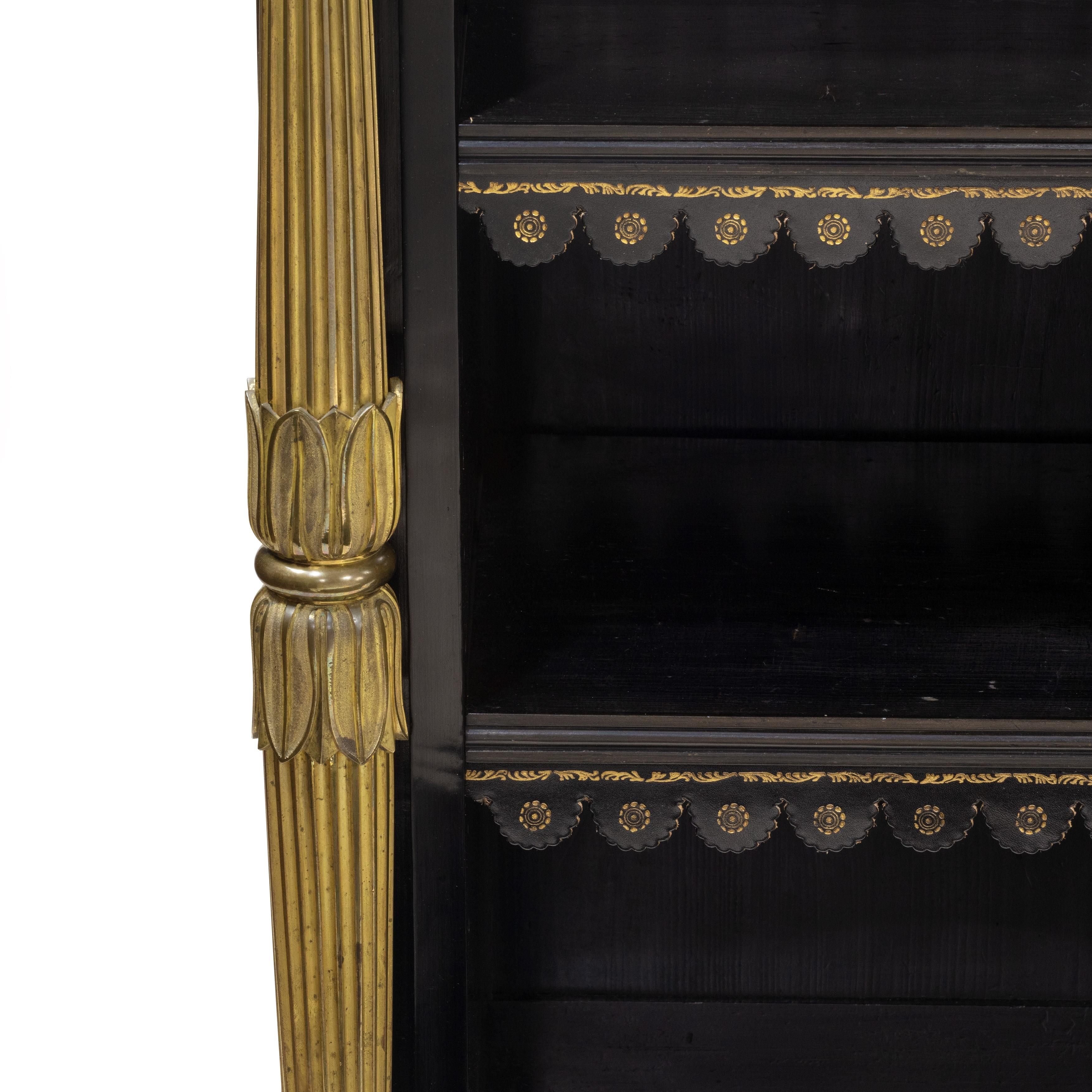 Regency Brass-Inlaid Ebonized Breakfront Bookcase In Good Condition In Lymington, Hampshire