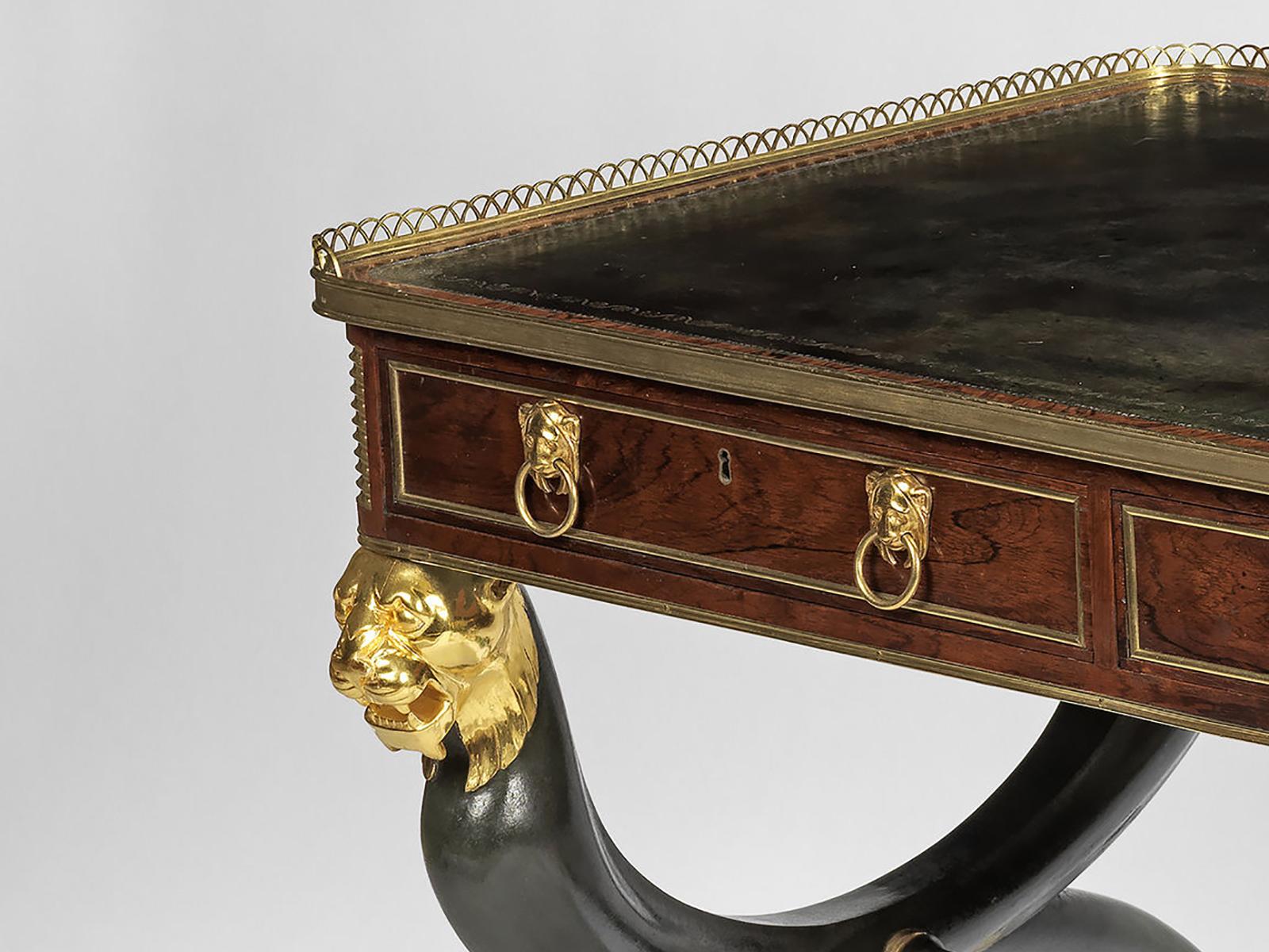 Regency Brass-Mounted Rosewood, Ebonized and Parcel-Gilt Writing Table In Good Condition For Sale In London, Middlesex