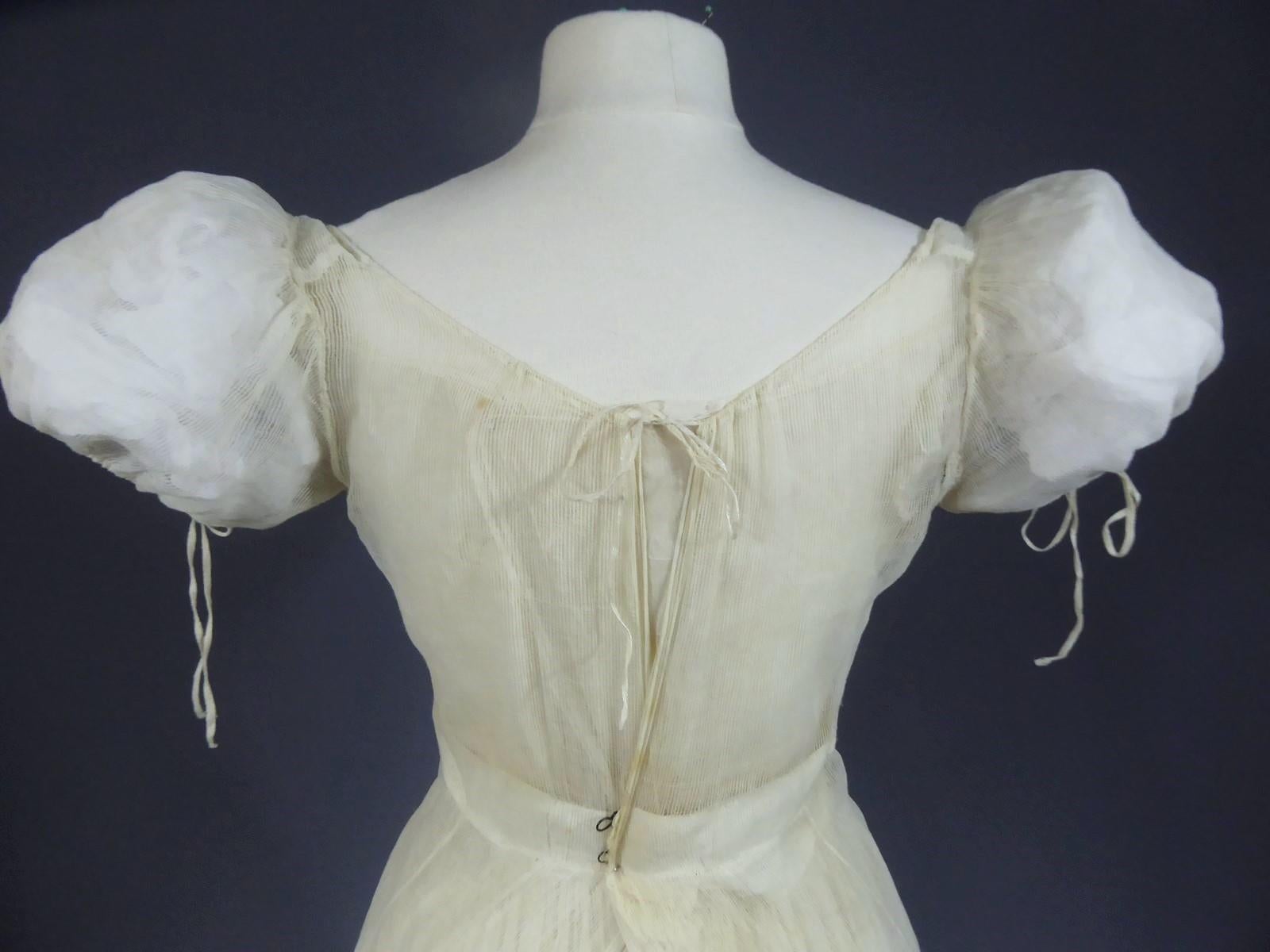 A Regency Cotton Voile Day Embroidered Summer Dress -France Circa 1815/1820 For Sale 8