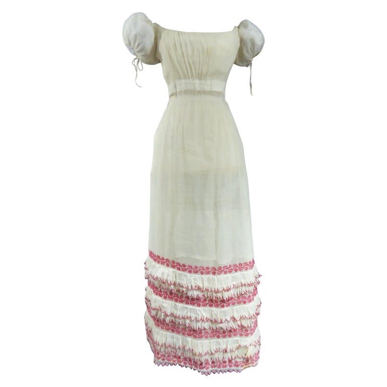 A Regency Cotton Voile Day Embroidered Summer Dress -France Circa 1815/1820  at 1stDibs | 1820 dress, 1820s dress, 1820 dresses