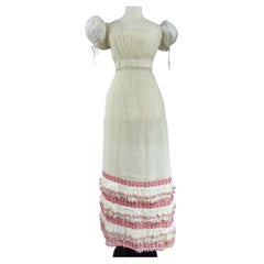 Antique A Regency Cotton Voile Day Embroidered Summer Dress -France Circa 1815/1820