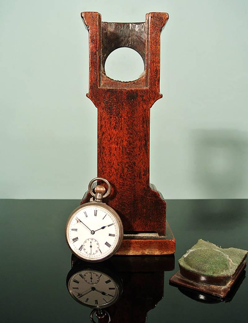 Regency Fruitwood Pocket Watch Stand and Solid Silver Hunter Watch, circa 1830 For Sale 1
