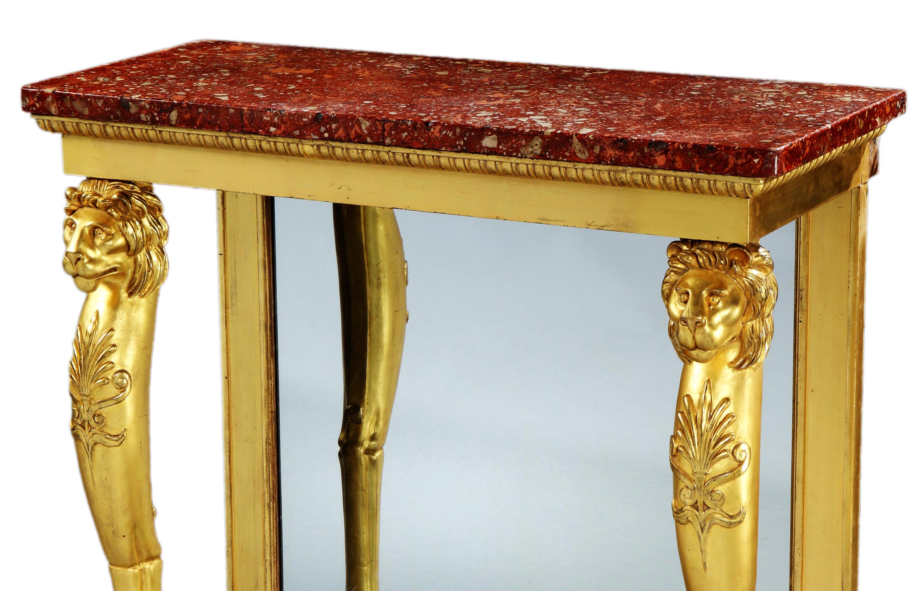 Carved Regency Giltwood Console Table For Sale
