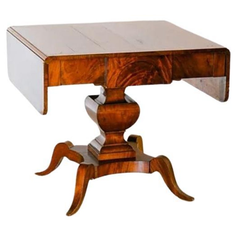 Regency Mahogany Drop Leaf Sofa Table with Light Wood Border For Sale