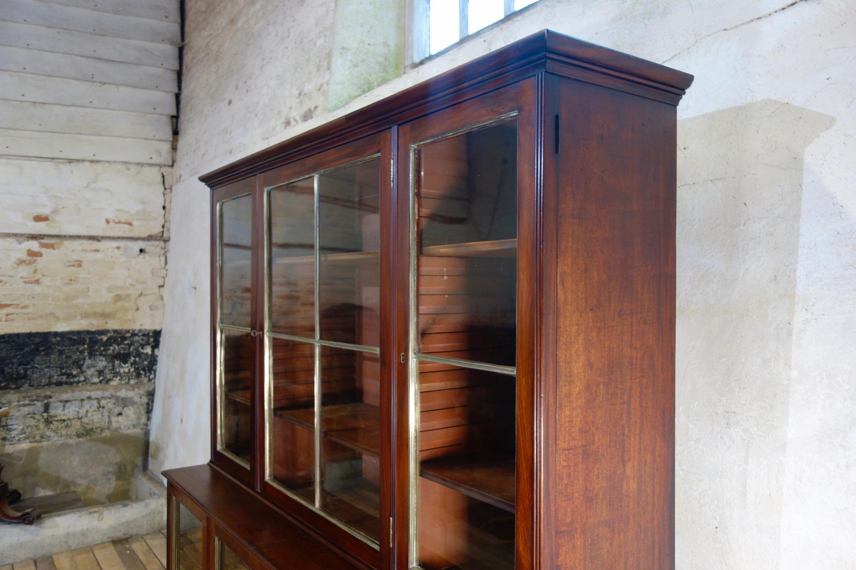 British Regency Mahogany Glazed Library Bookcase, Parcel-Gilt