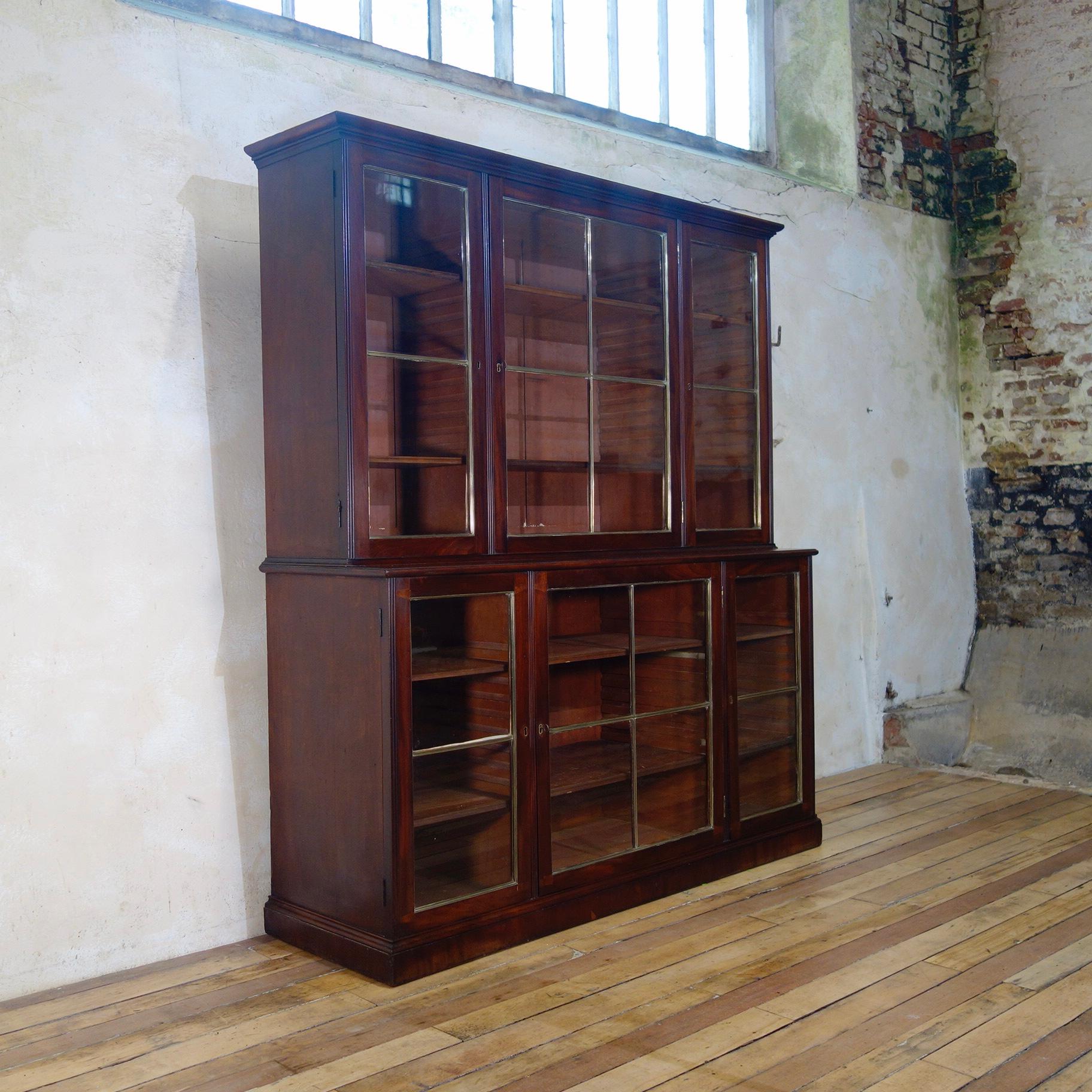19th Century Regency Mahogany Glazed Library Bookcase, Parcel-Gilt
