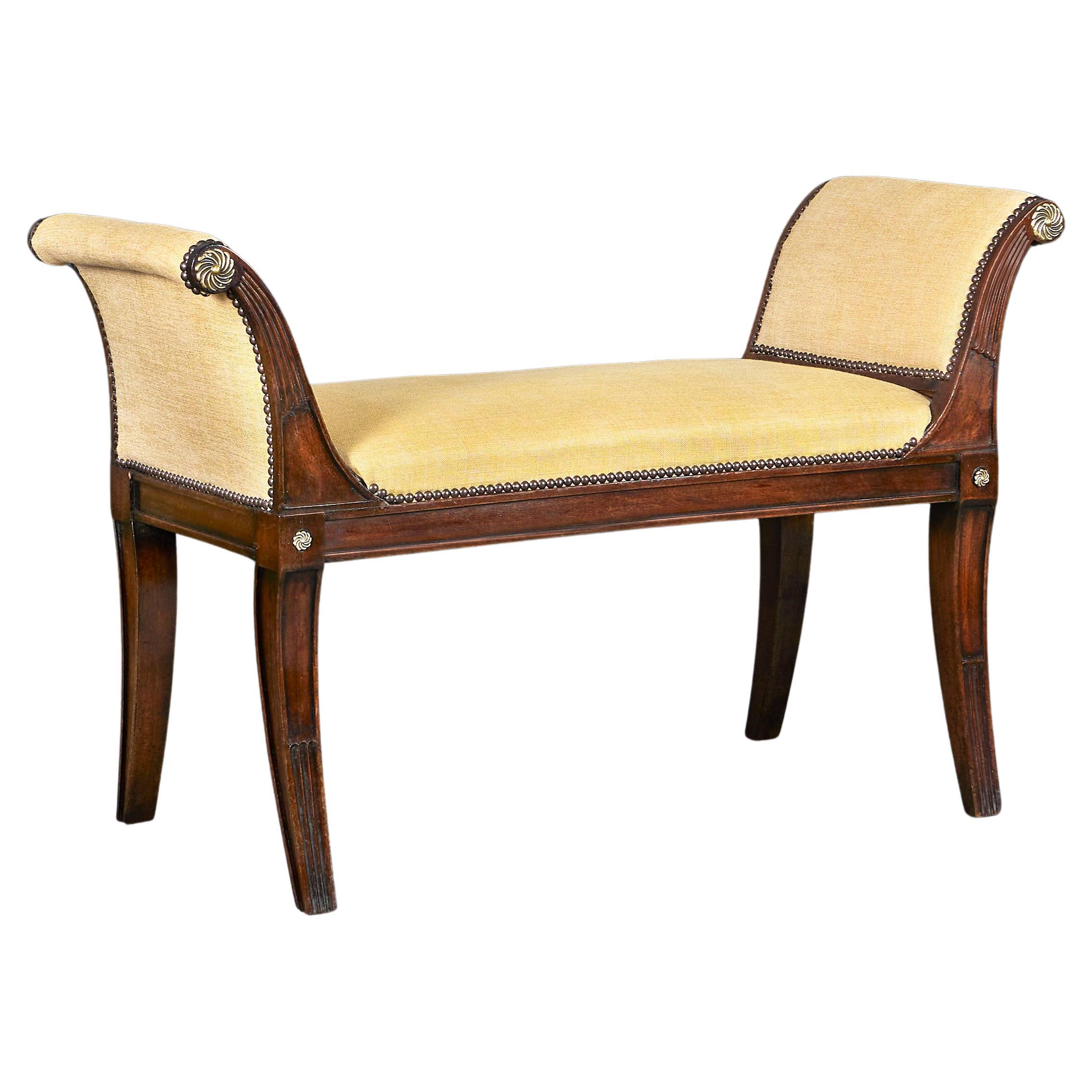 A Regency Mahogany Window Seat with Linen Upholstery  For Sale