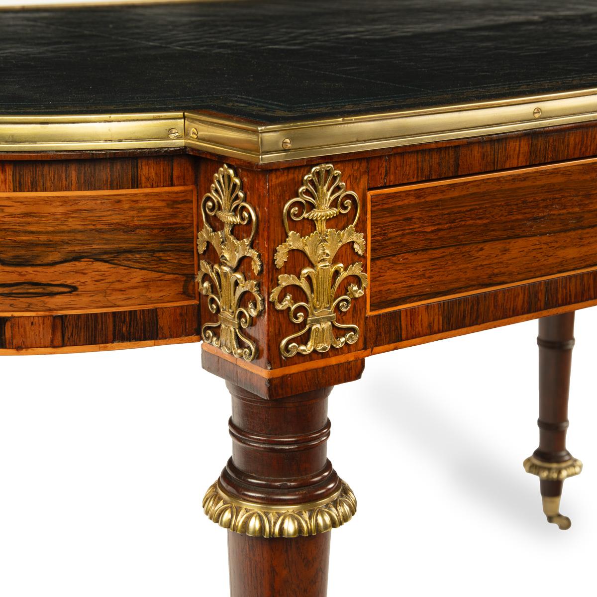 A Regency ormolu mounted rosewood two drawer writing table 5