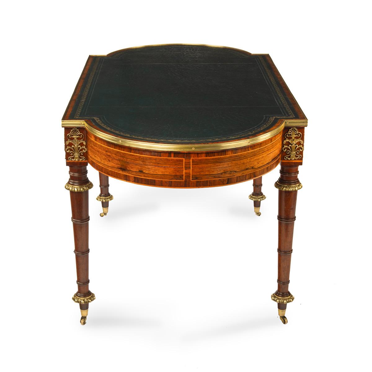 A Regency ormolu mounted rosewood two drawer writing table In Good Condition In Lymington, Hampshire