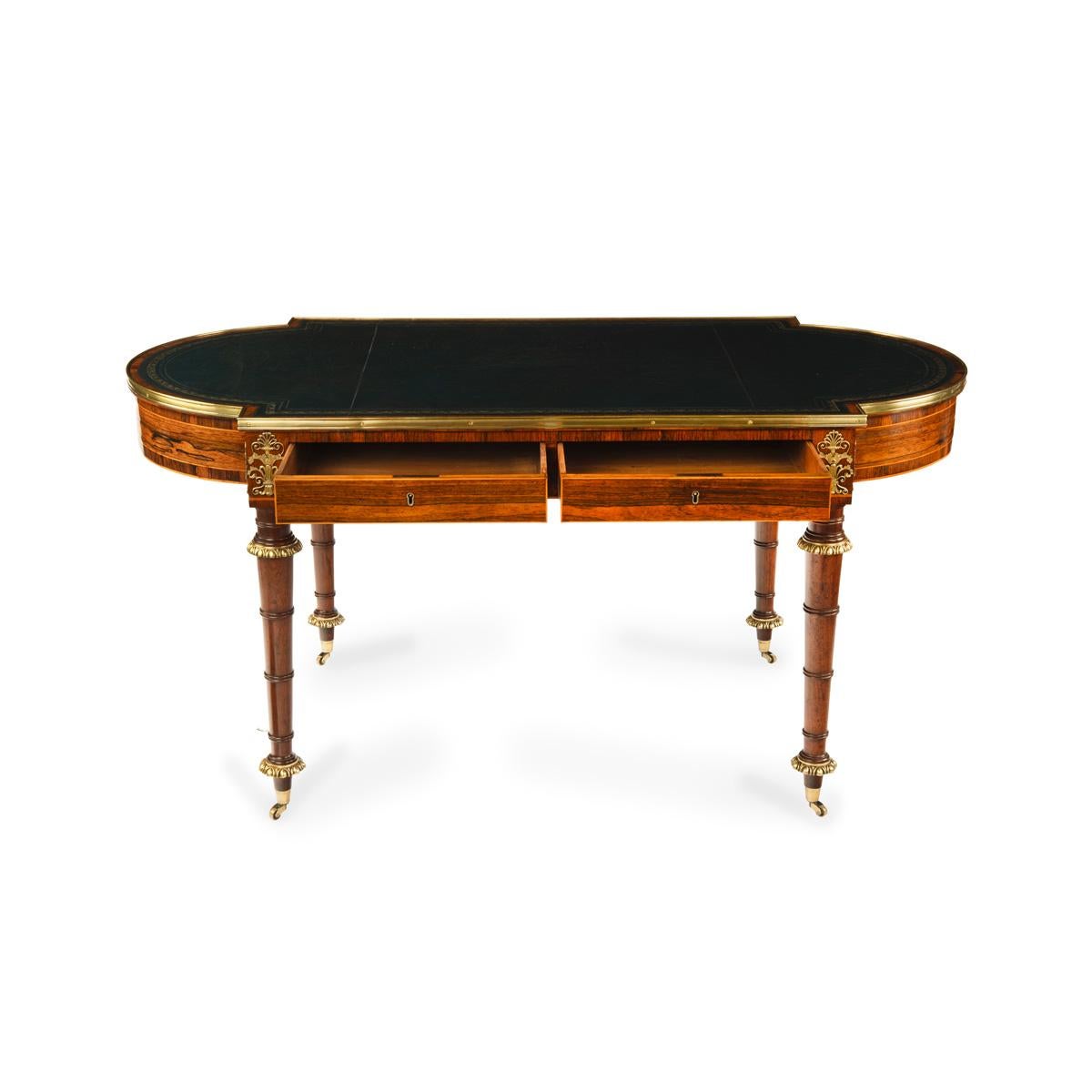 A Regency ormolu mounted rosewood two drawer writing table 2