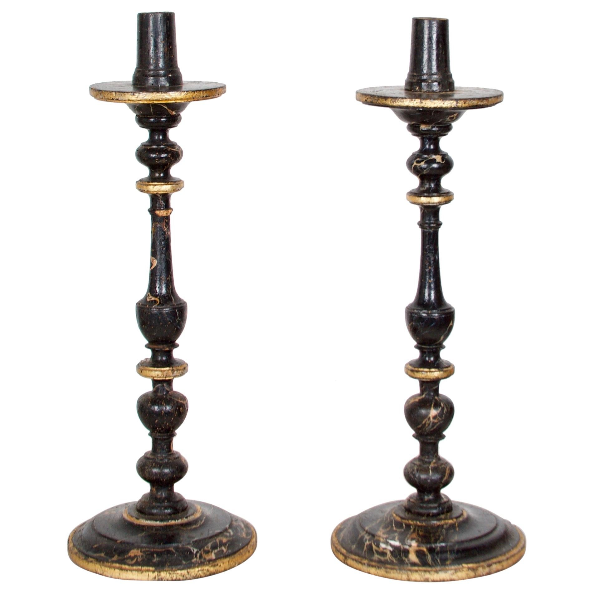Regency Pair of Faux Marble Candle Torcheres