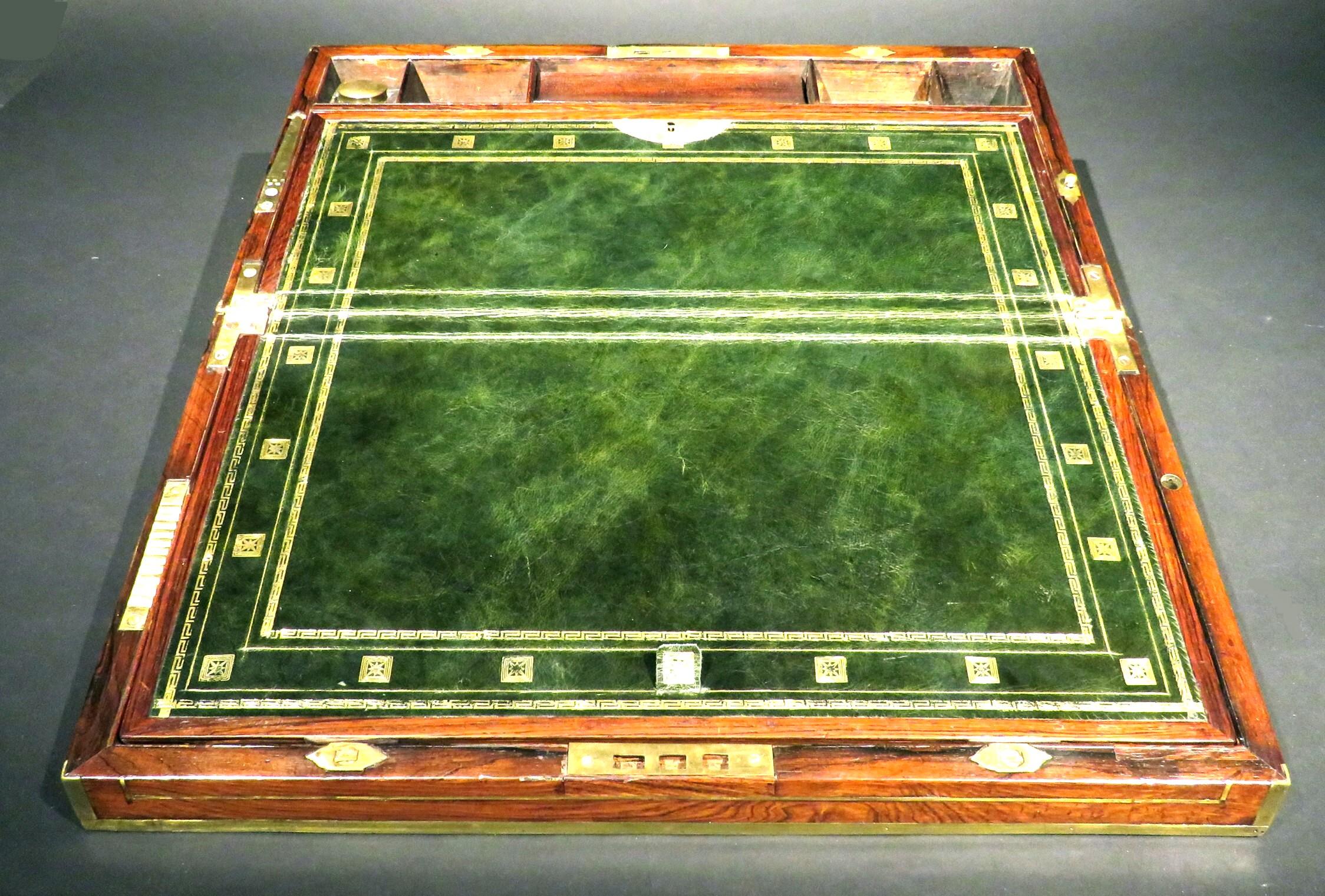 Regency Period Brass Bound Rosewood Campaign Writing Box, England, Circa 1815 For Sale 5