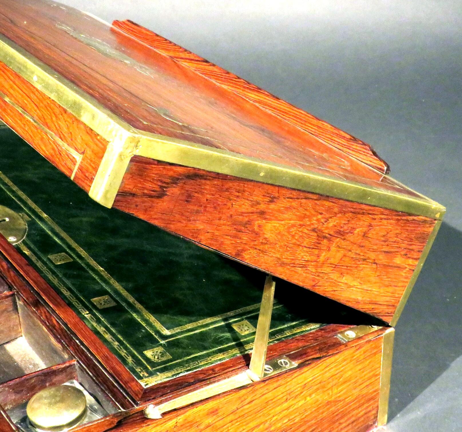 Regency Period Brass Bound Rosewood Campaign Writing Box, England, Circa 1815 For Sale 8