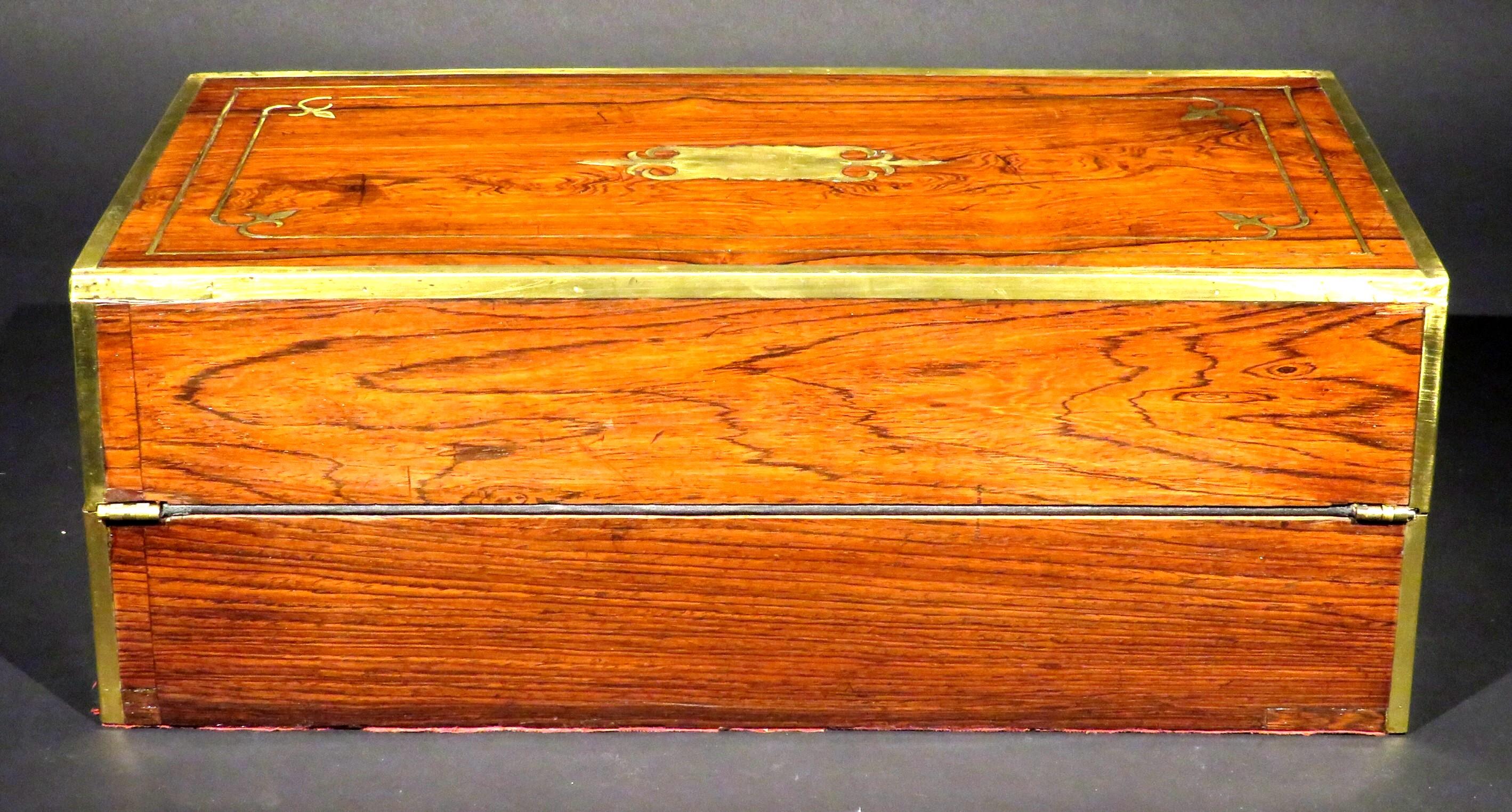 Regency Period Brass Bound Rosewood Campaign Writing Box, England, Circa 1815 In Good Condition For Sale In Ottawa, Ontario