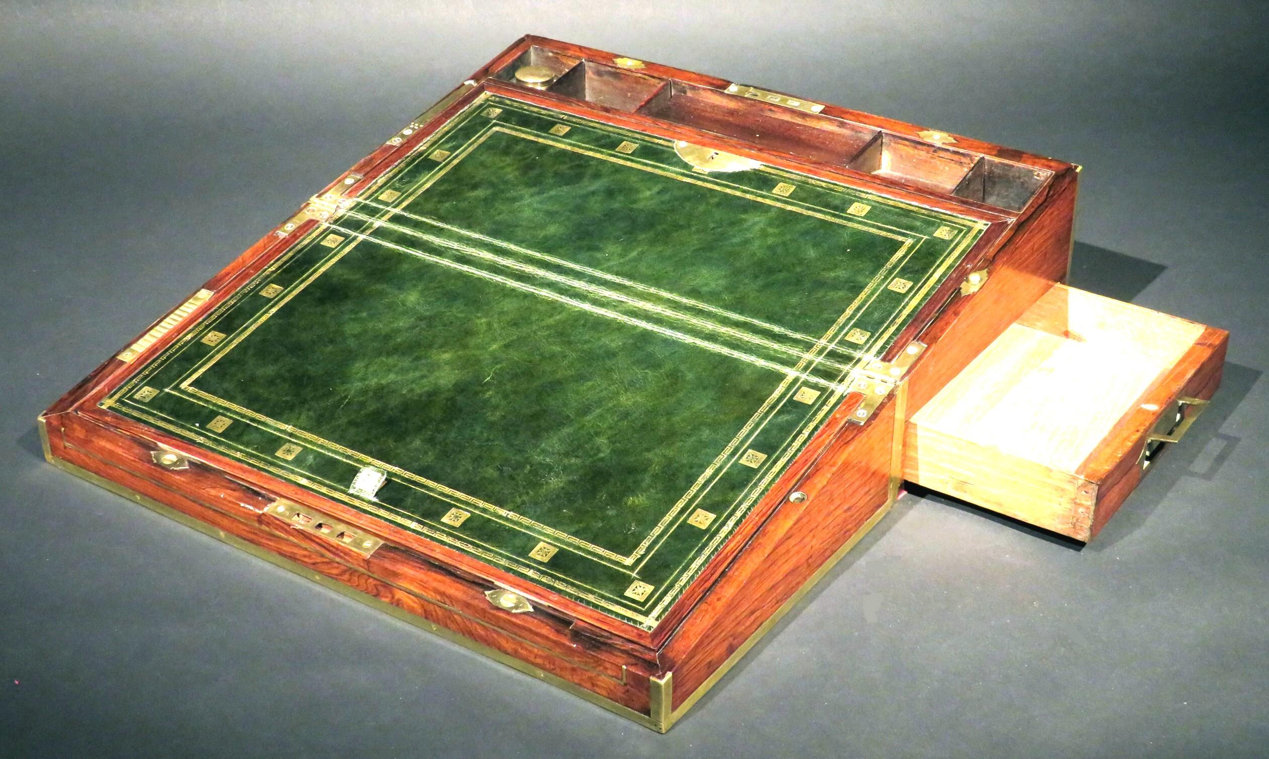 Regency Period Brass Bound Rosewood Campaign Writing Box, England, Circa 1815 For Sale 1