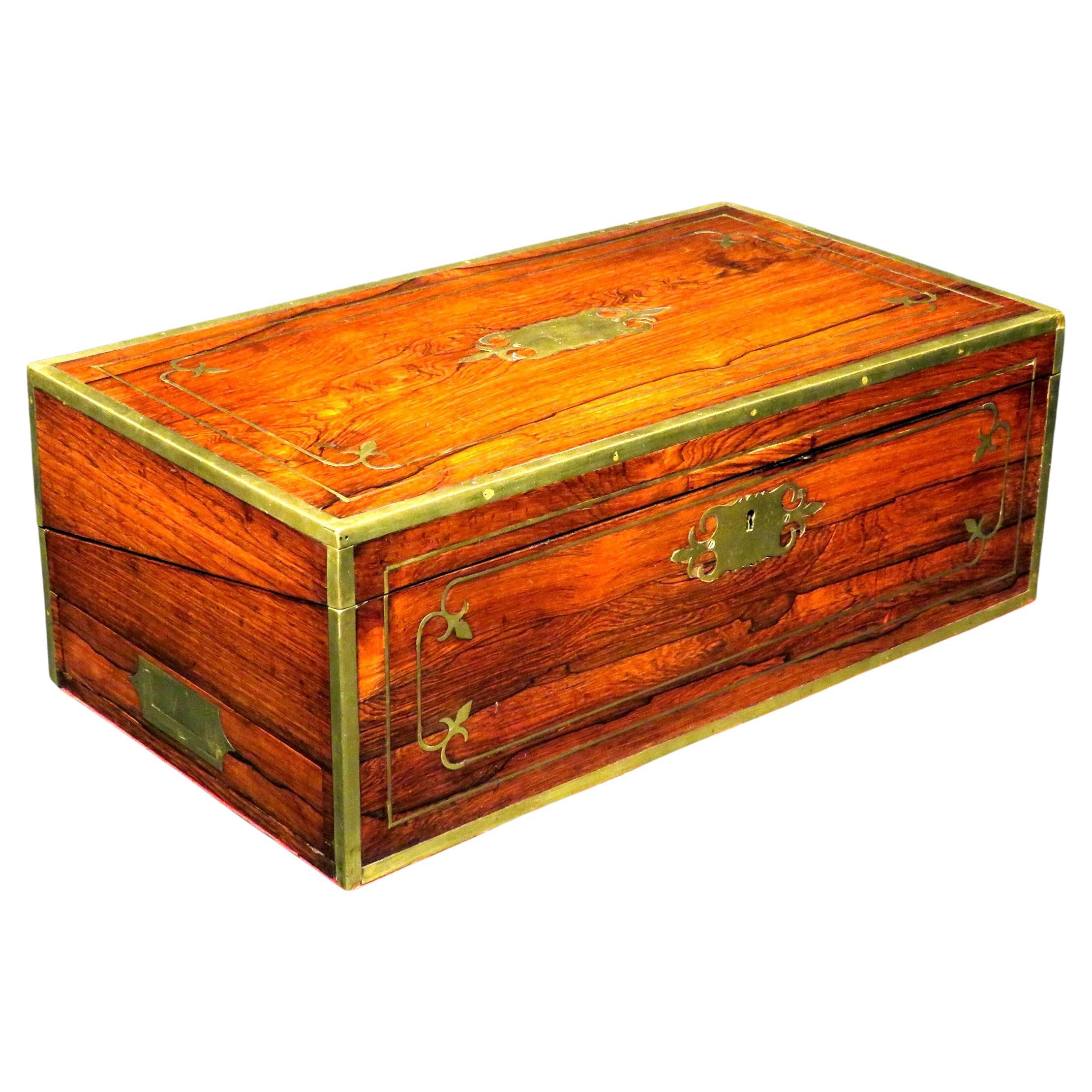 Regency Period Brass Bound Rosewood Campaign Writing Box, England, Circa 1815 For Sale