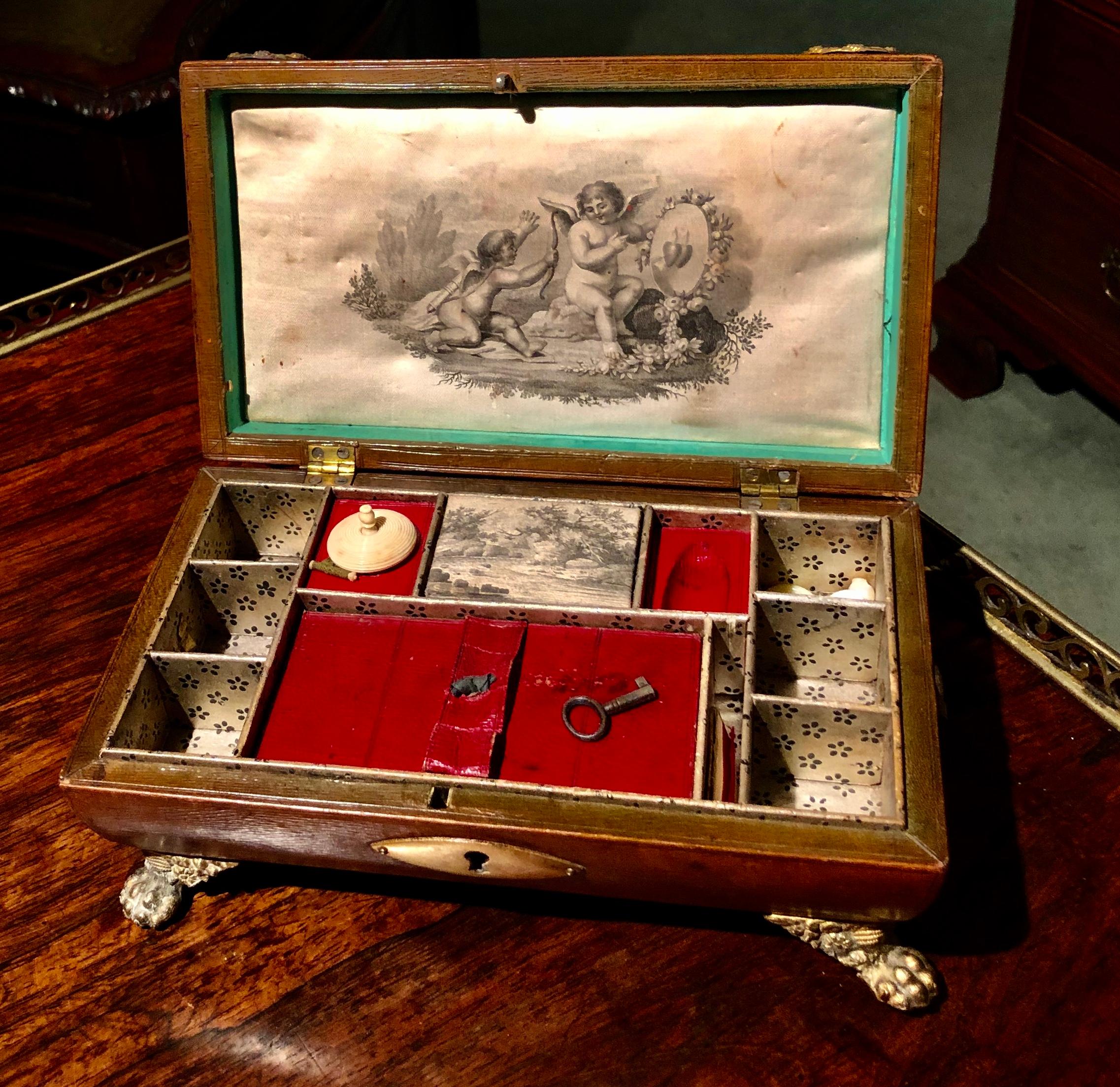 Brass Regency Period Leather Sewing Casket