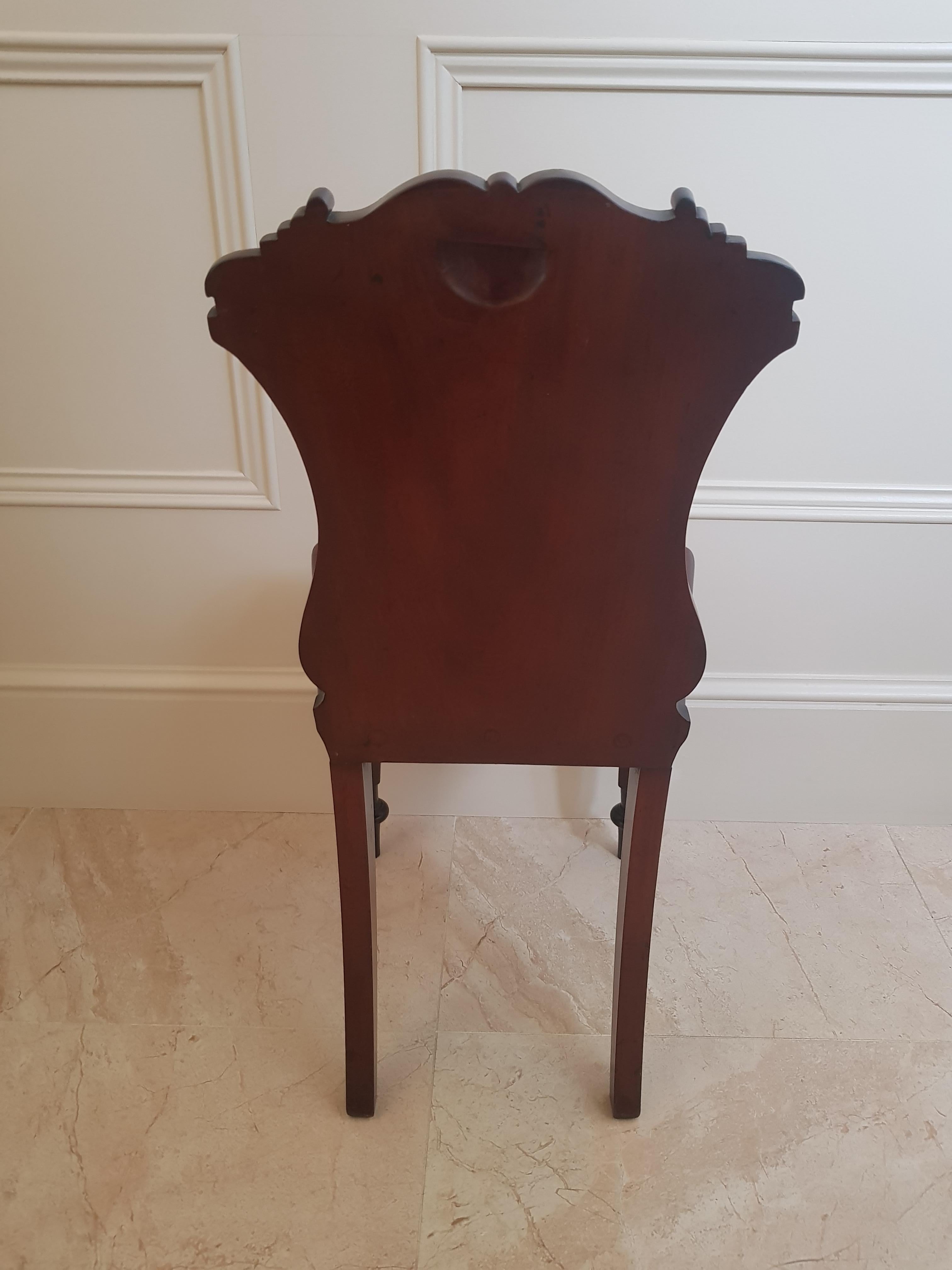 Irish Regency Period Mahogany Hall Chair For Sale