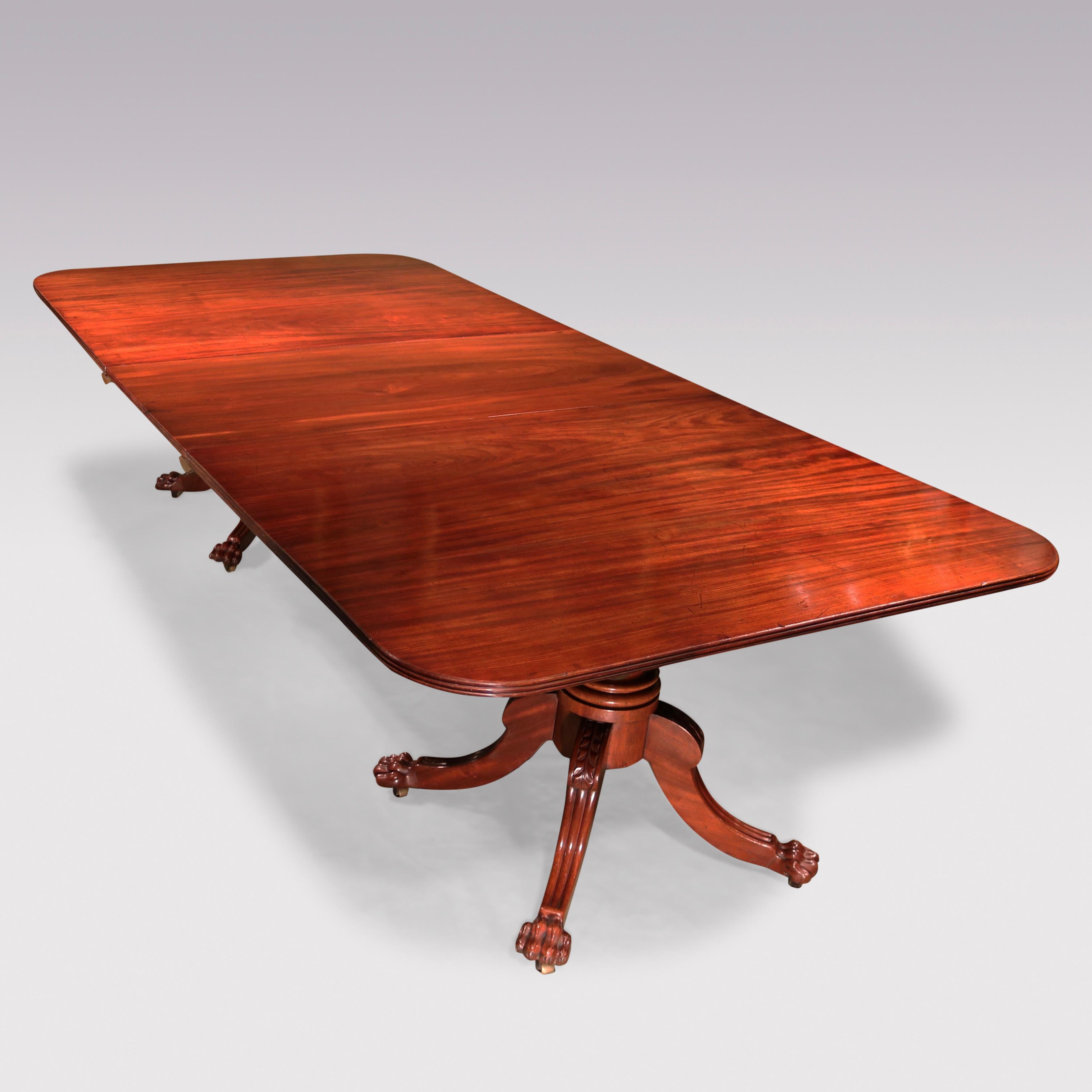 19th Century Regency Period Mahogany Two Pillar Dining Table For Sale